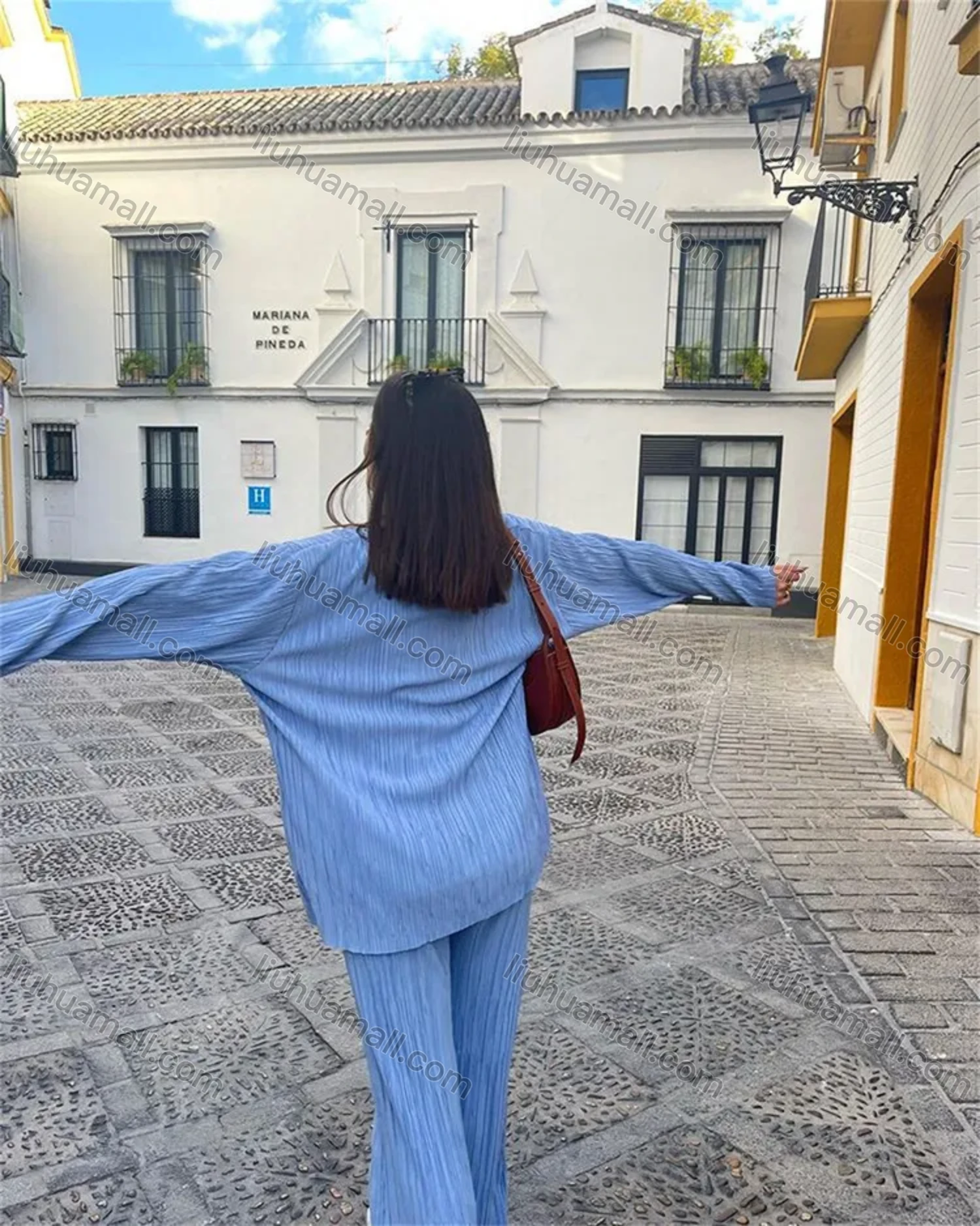 Wholesale Women's Fashion Pleated Long Sleeve Loose Fit Shirt 2 Piece Set - Liuhuamall