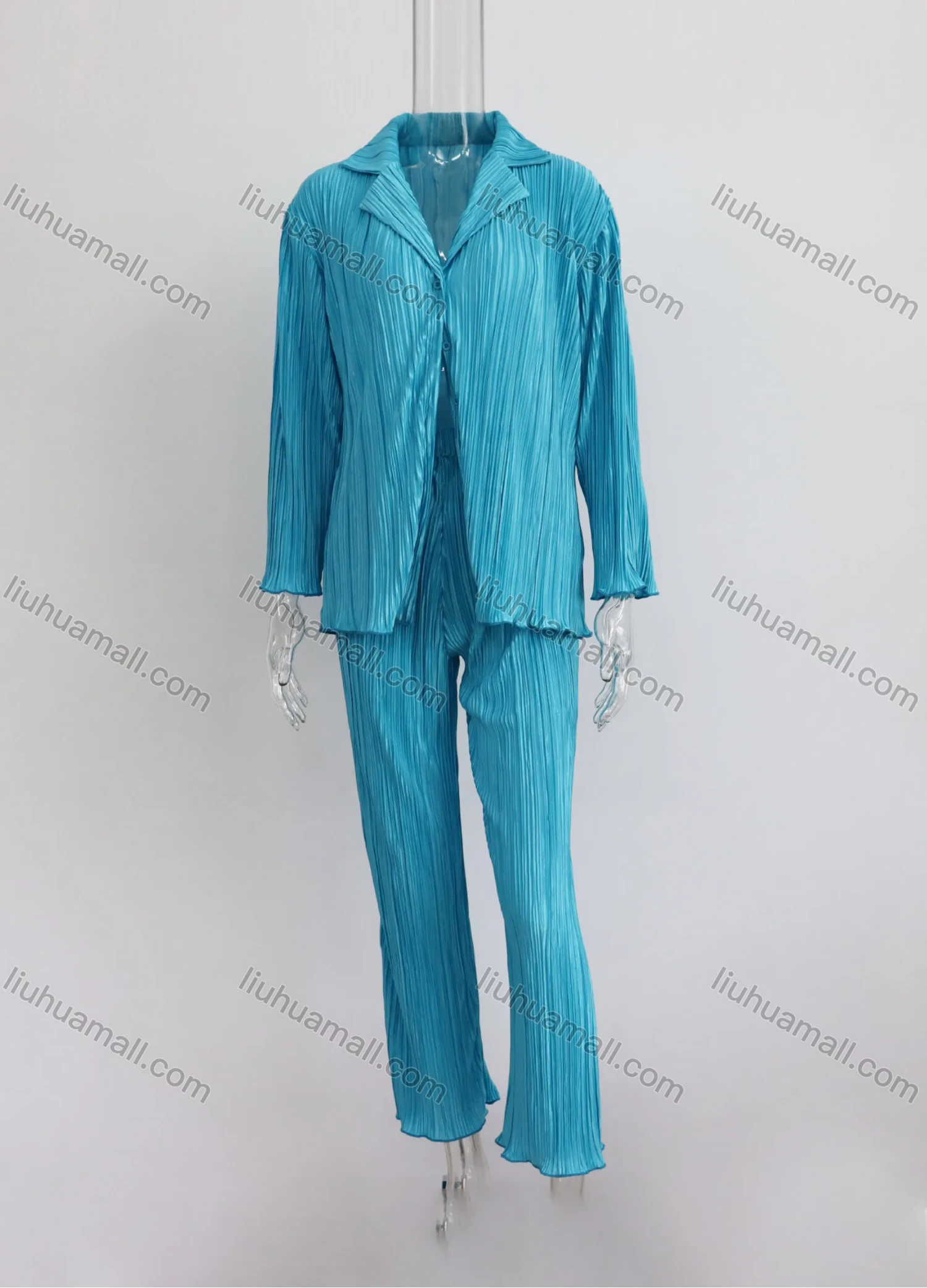 Wholesale Women's Fashion Pleated Long Sleeve Loose Fit Shirt 2 Piece Set - Liuhuamall