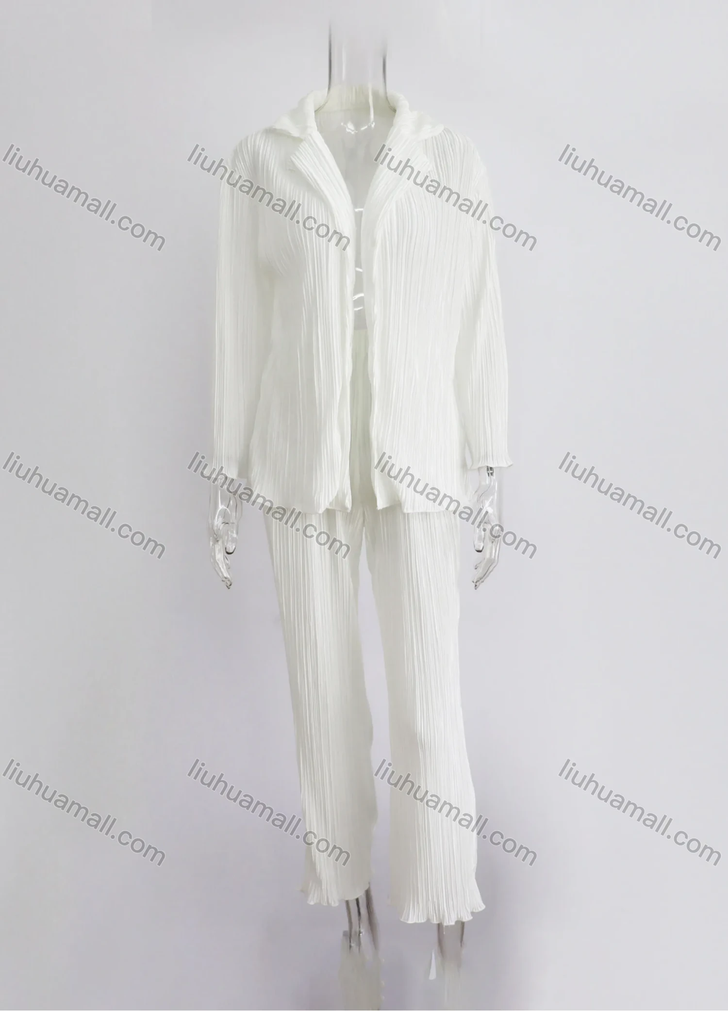 Wholesale Women's Fashion Pleated Long Sleeve Loose Fit Shirt 2 Piece Set - Liuhuamall