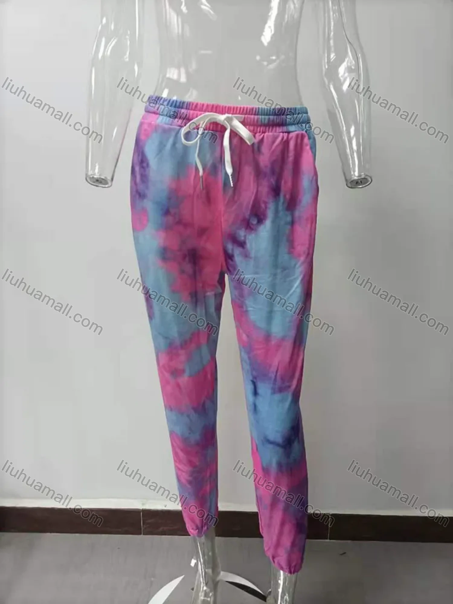 Wholesale Women's Casual Plain Tie Dye Drawstring Capris Joggers - Liuhuamall