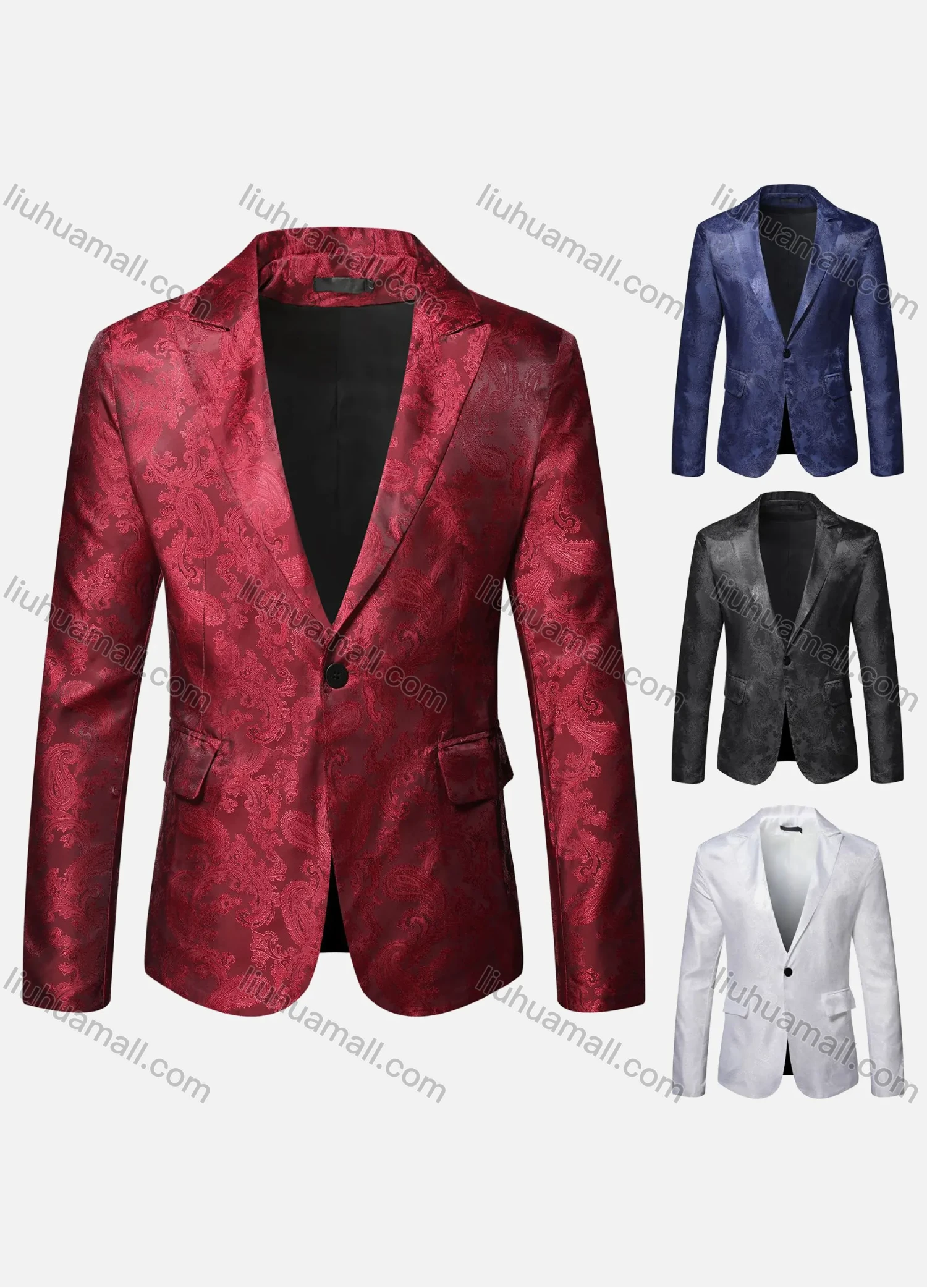 Wholesale Men's Formal Paisley Print Lapel Patch Pocket One Button Evening Suit Jacket - Liuhuamall
