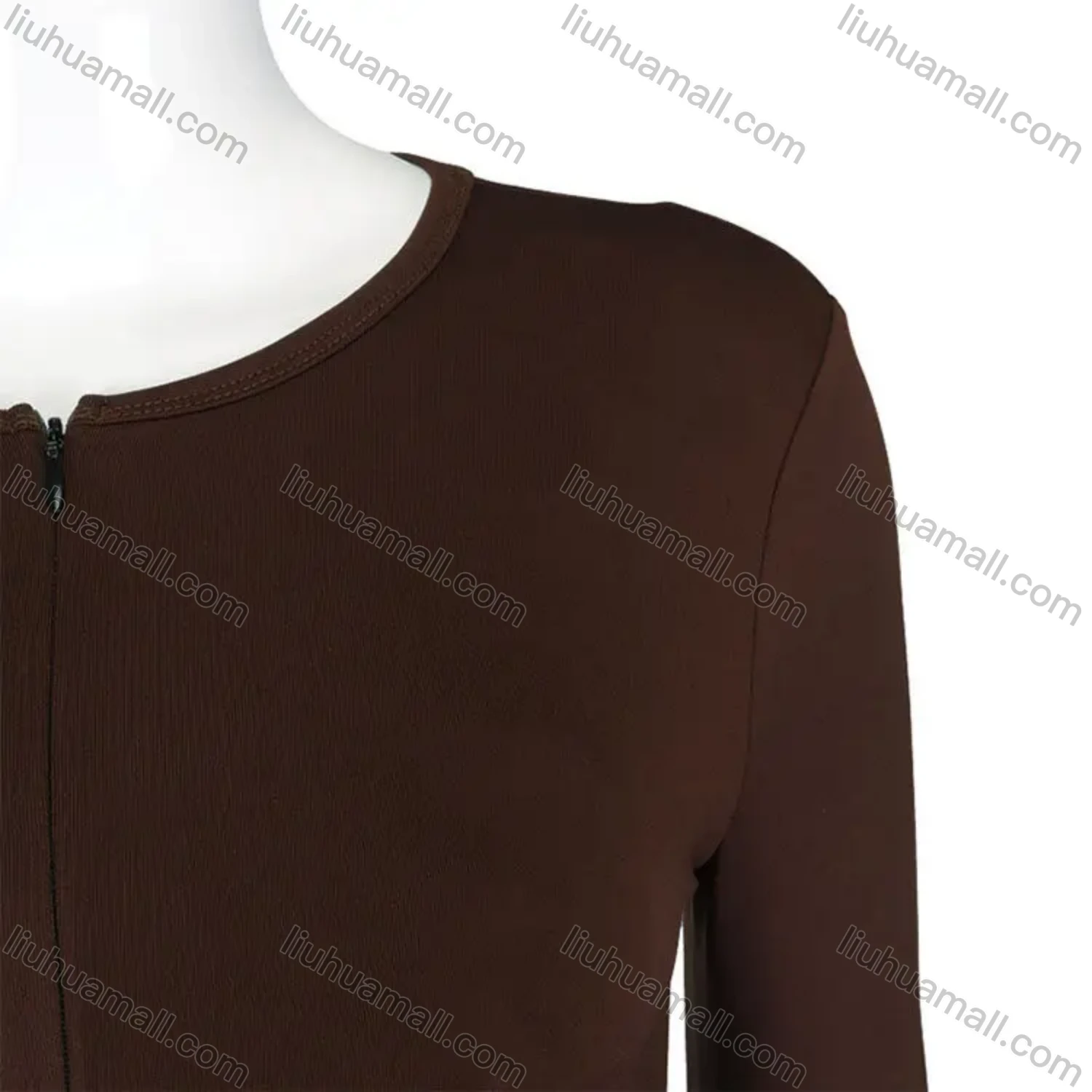 Wholesale Women's Sexy Plain Zip Front Drawstring Back Long Sleeve Hip LIfting Romper - Liuhuamall