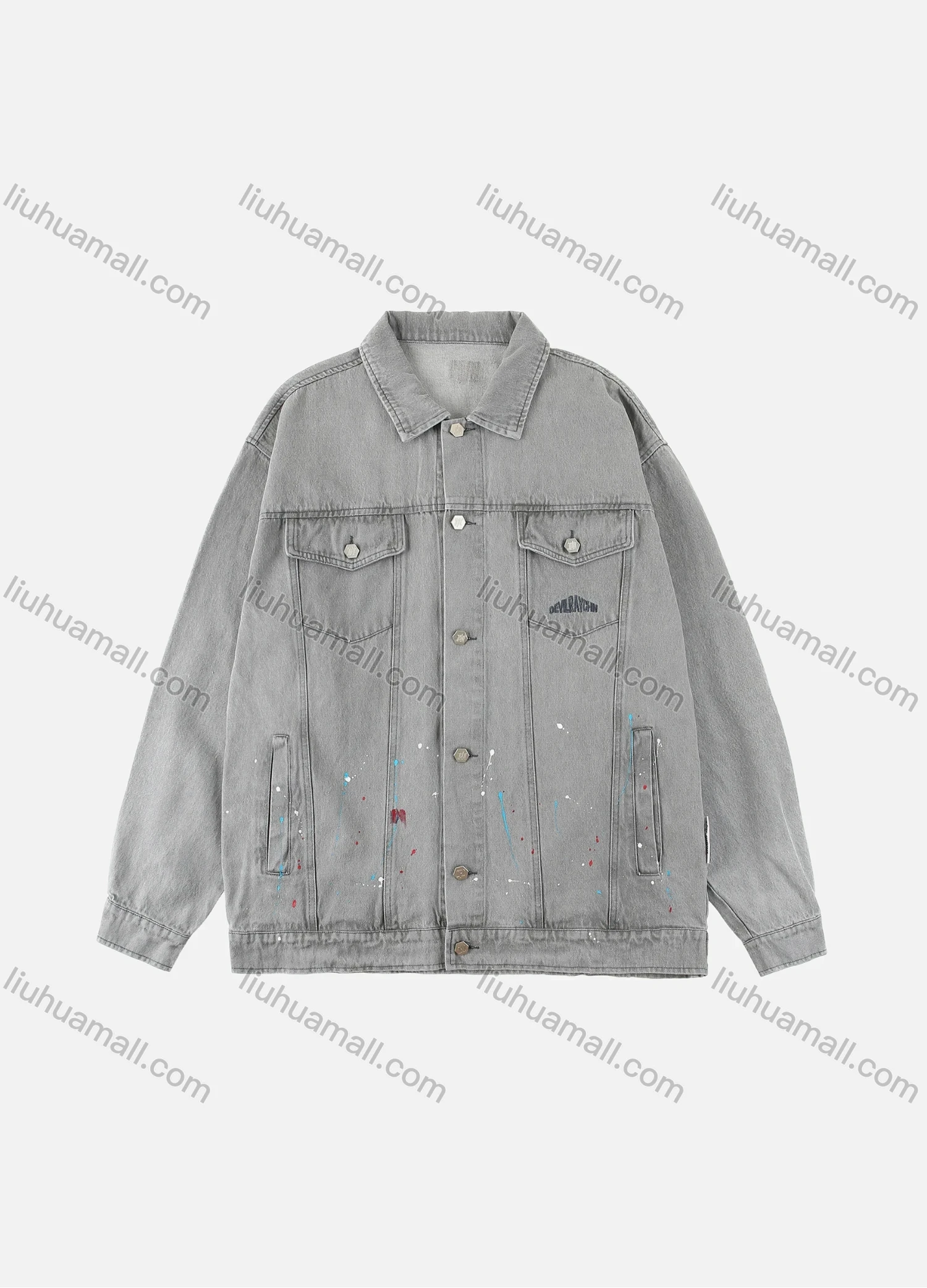 Wholesale Men's Lapel Splash Ink Single Breasted Flap Pockets Casual Denim Jacket - Liuhuamall
