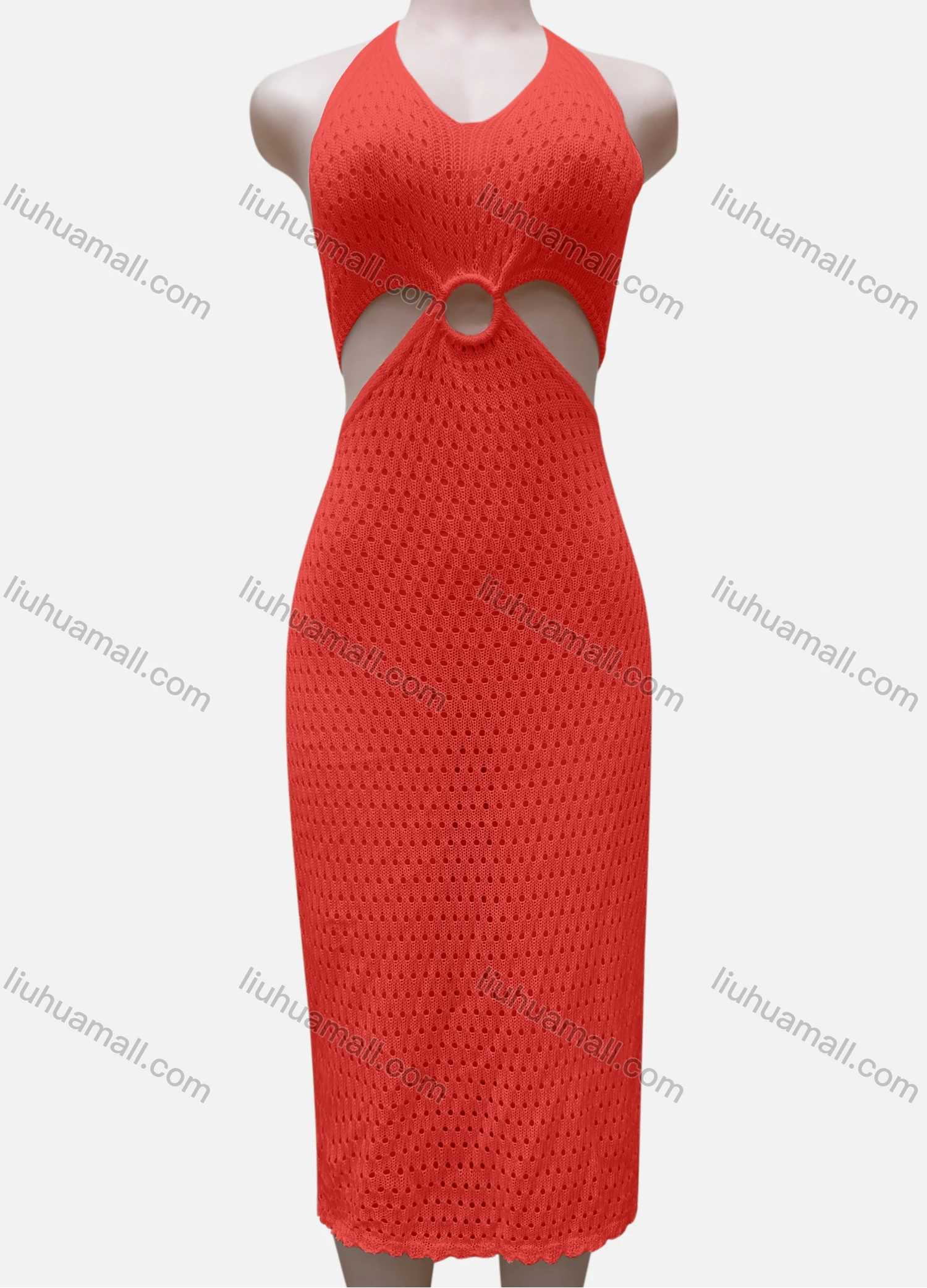 Wholesale Women's Vacation Beachwear Halter Sleeveless Plain Knit Cover Up Dress 2029# - Liuhuamall