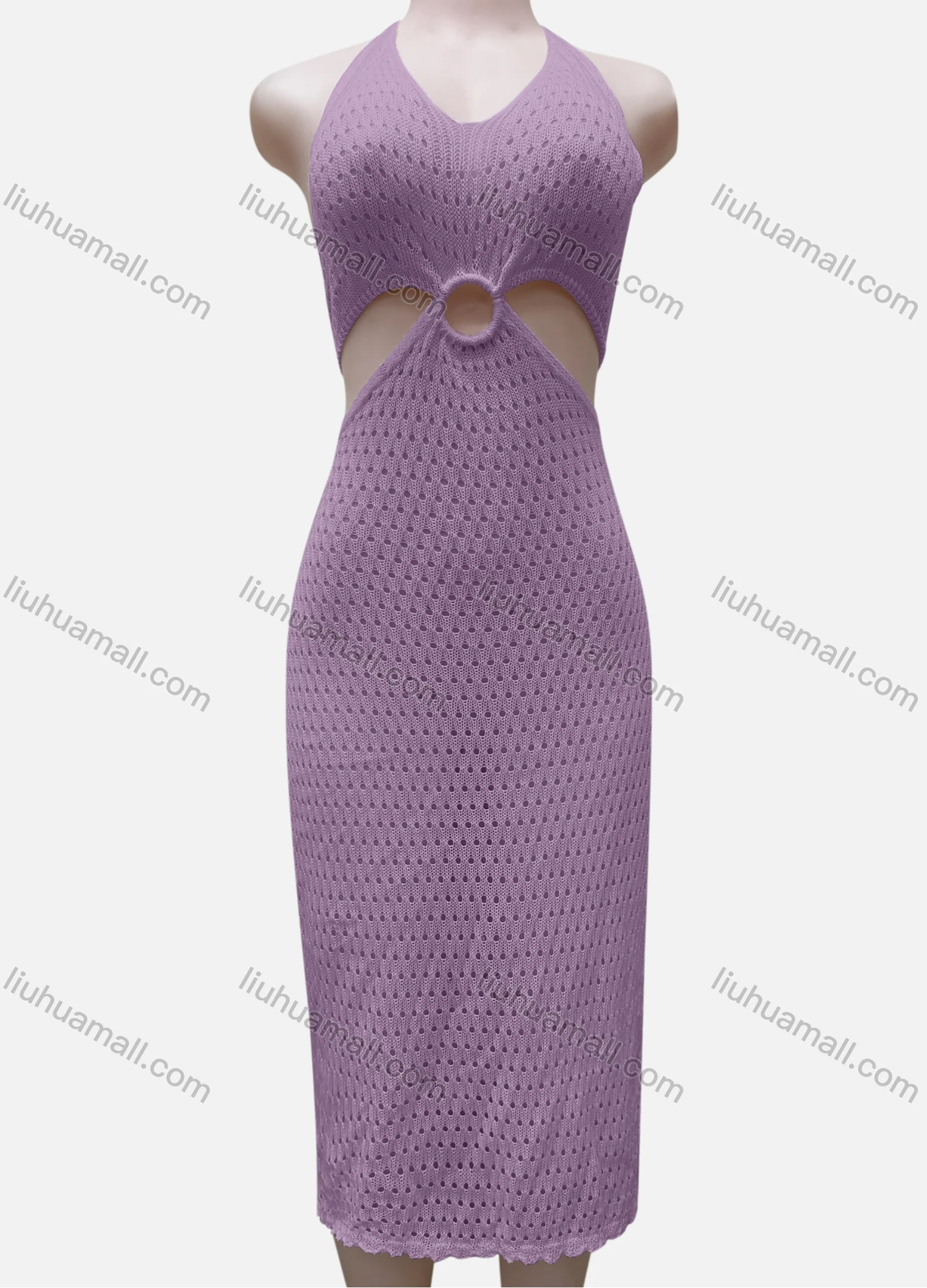 Wholesale Women's Vacation Beachwear Halter Sleeveless Plain Knit Cover Up Dress 2029# - Liuhuamall