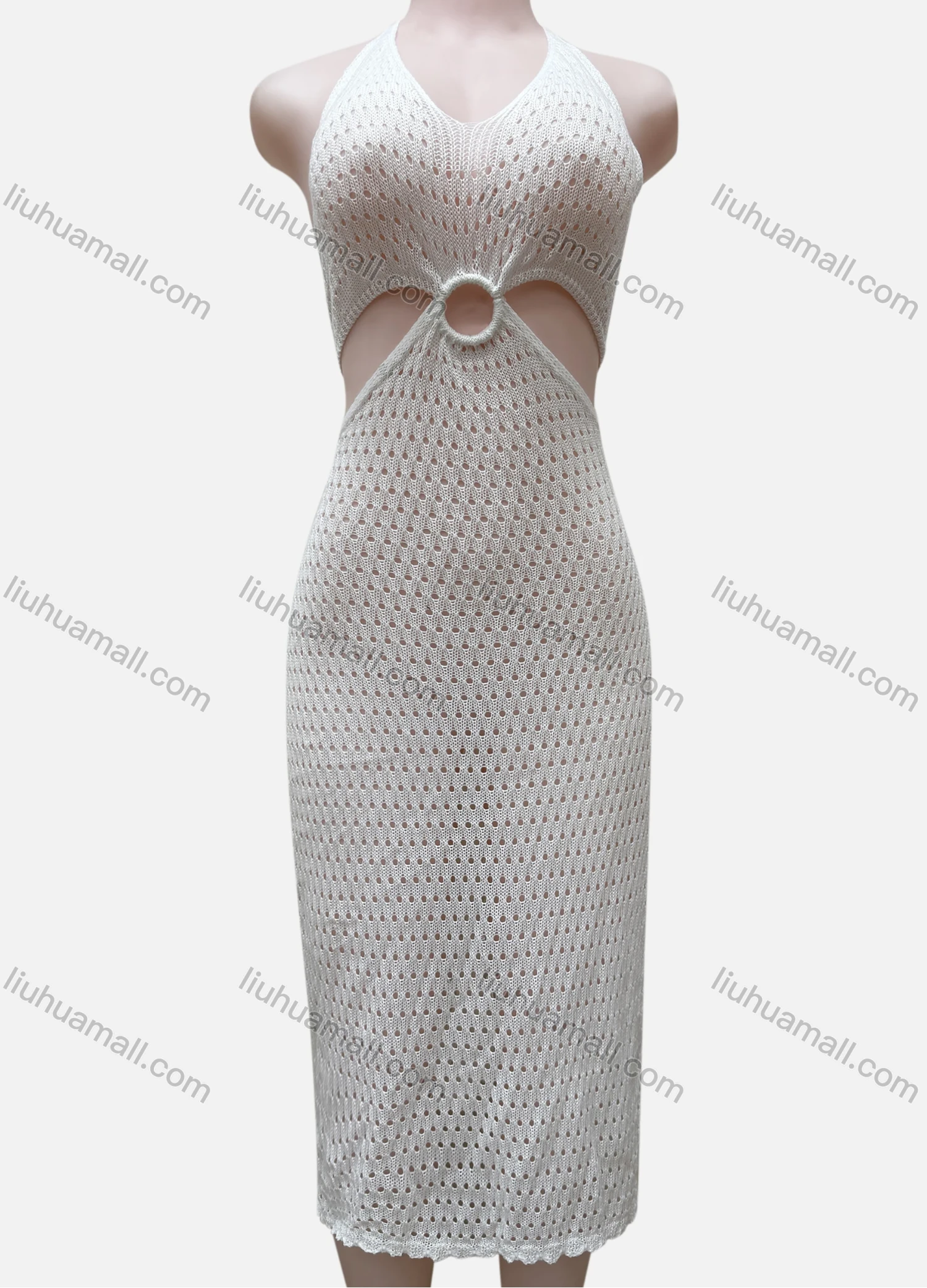 Wholesale Women's Vacation Beachwear Halter Sleeveless Plain Knit Cover Up Dress 2029# - Liuhuamall