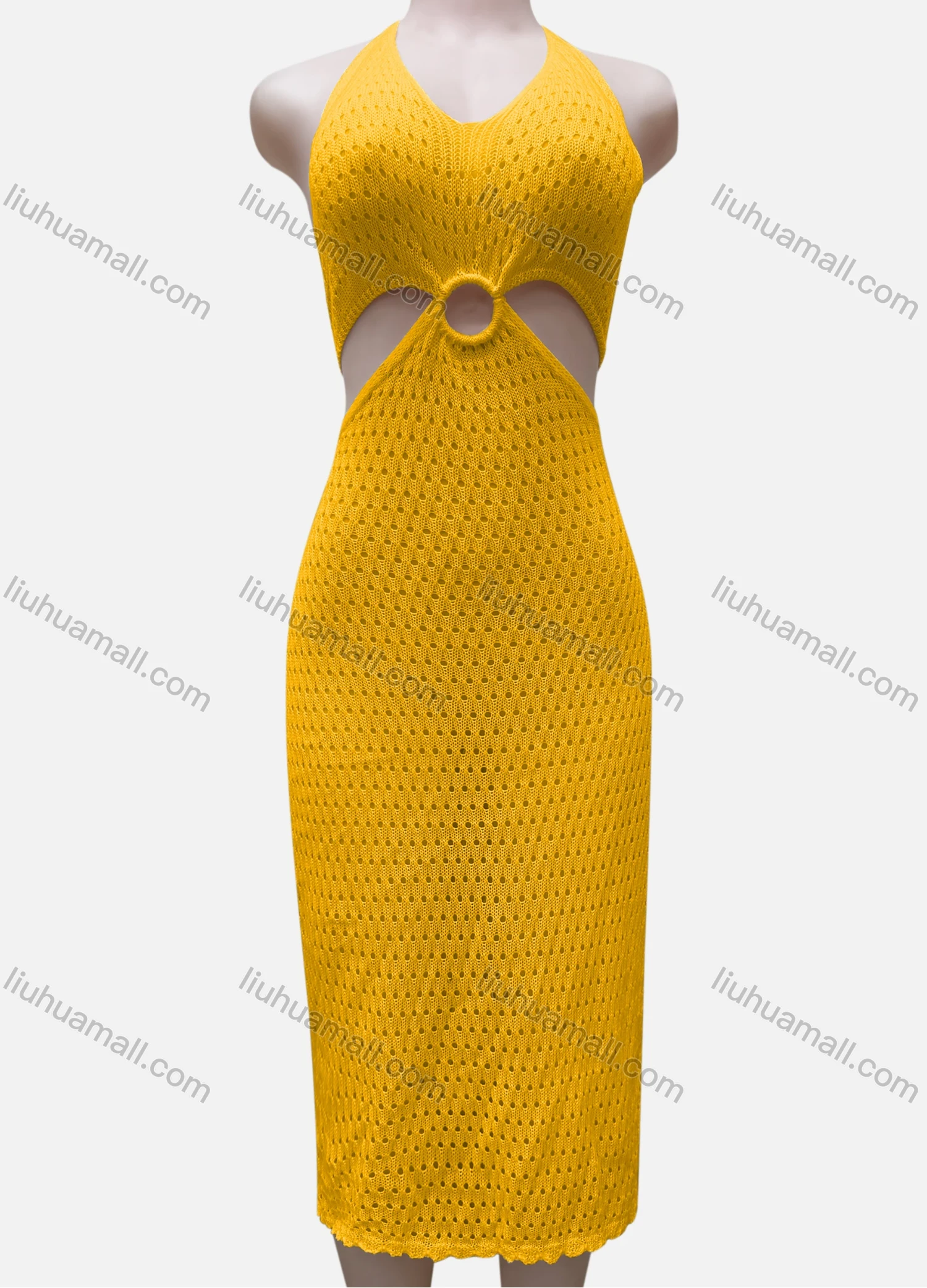 Wholesale Women's Vacation Beachwear Halter Sleeveless Plain Knit Cover Up Dress 2029# - Liuhuamall