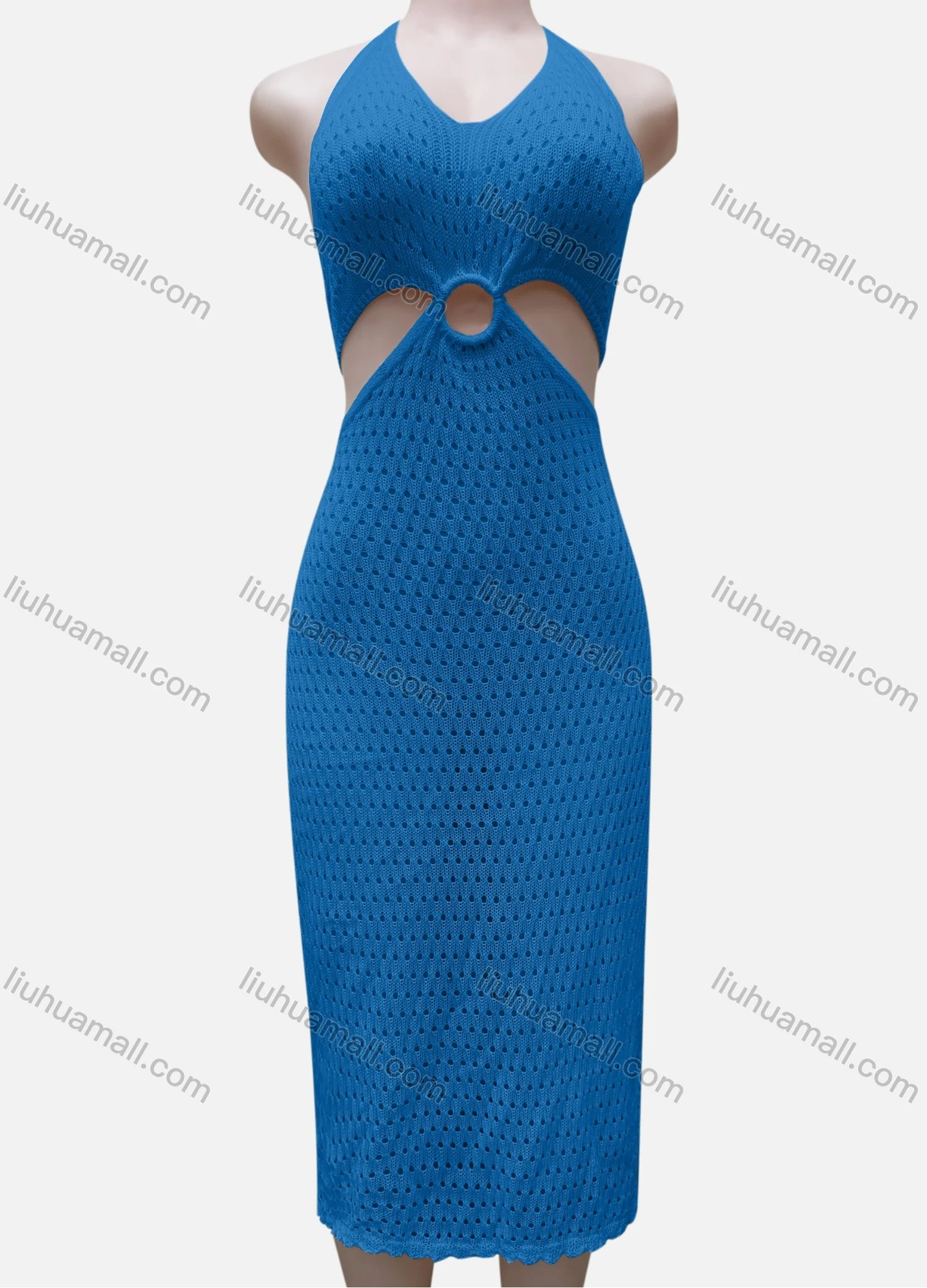 Wholesale Women's Vacation Beachwear Halter Sleeveless Plain Knit Cover Up Dress 2029# - Liuhuamall