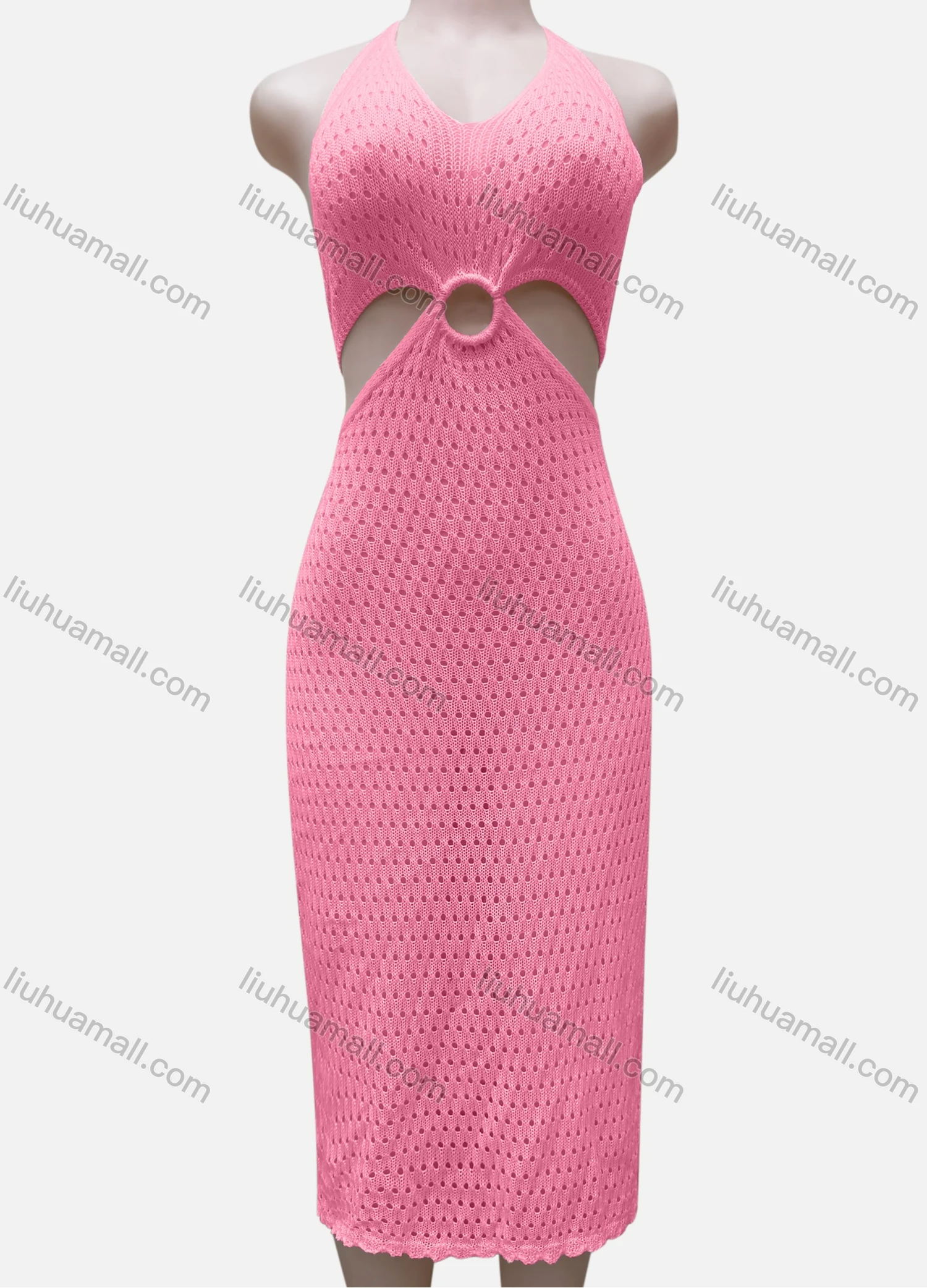 Wholesale Women's Vacation Beachwear Halter Sleeveless Plain Knit Cover Up Dress 2029# - Liuhuamall