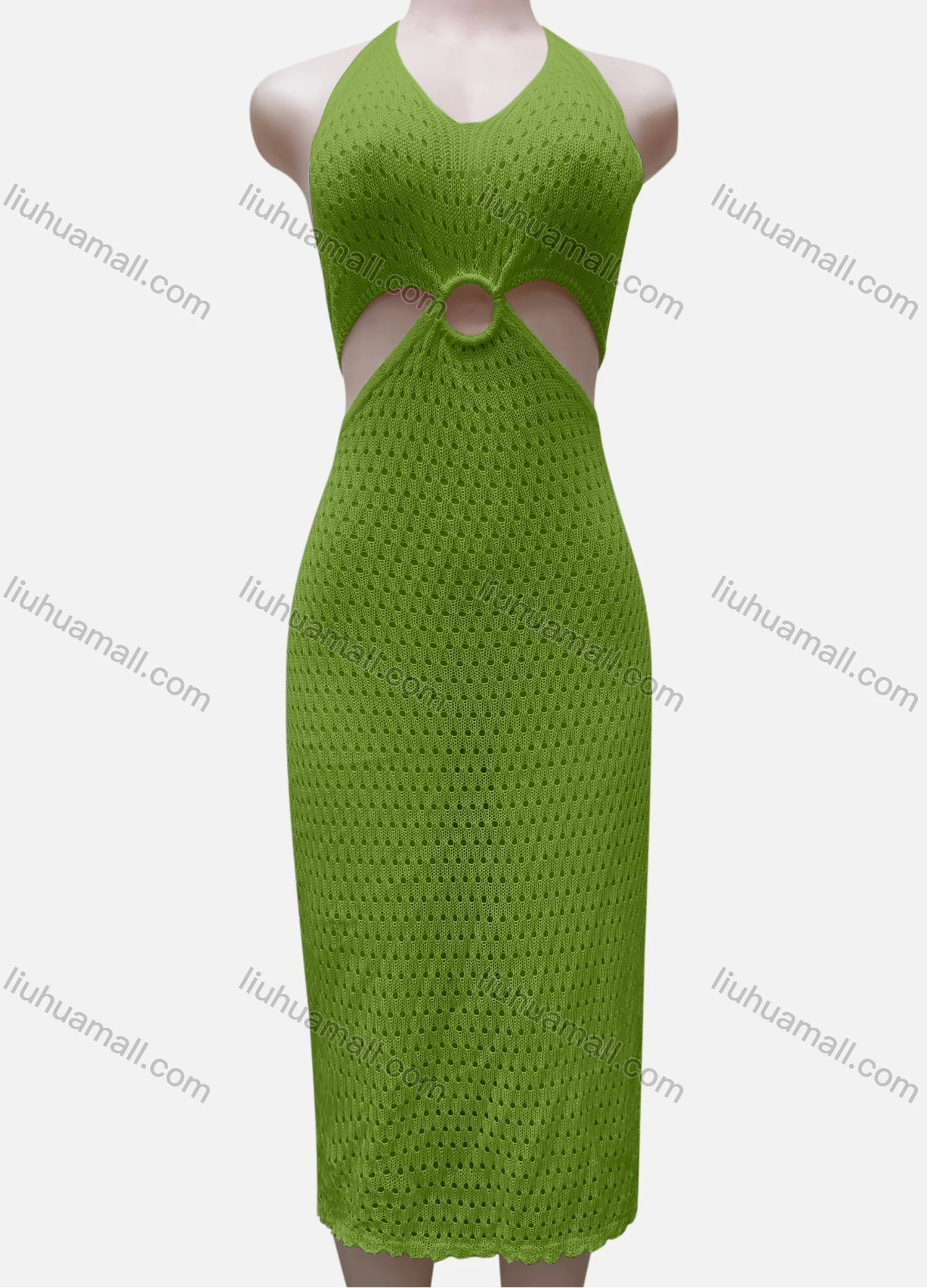 Wholesale Women's Vacation Beachwear Halter Sleeveless Plain Knit Cover Up Dress 2029# - Liuhuamall