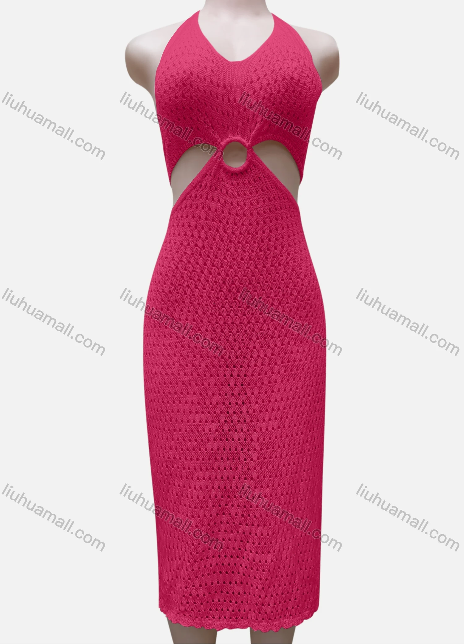 Wholesale Women's Vacation Beachwear Halter Sleeveless Plain Knit Cover Up Dress 2029# - Liuhuamall