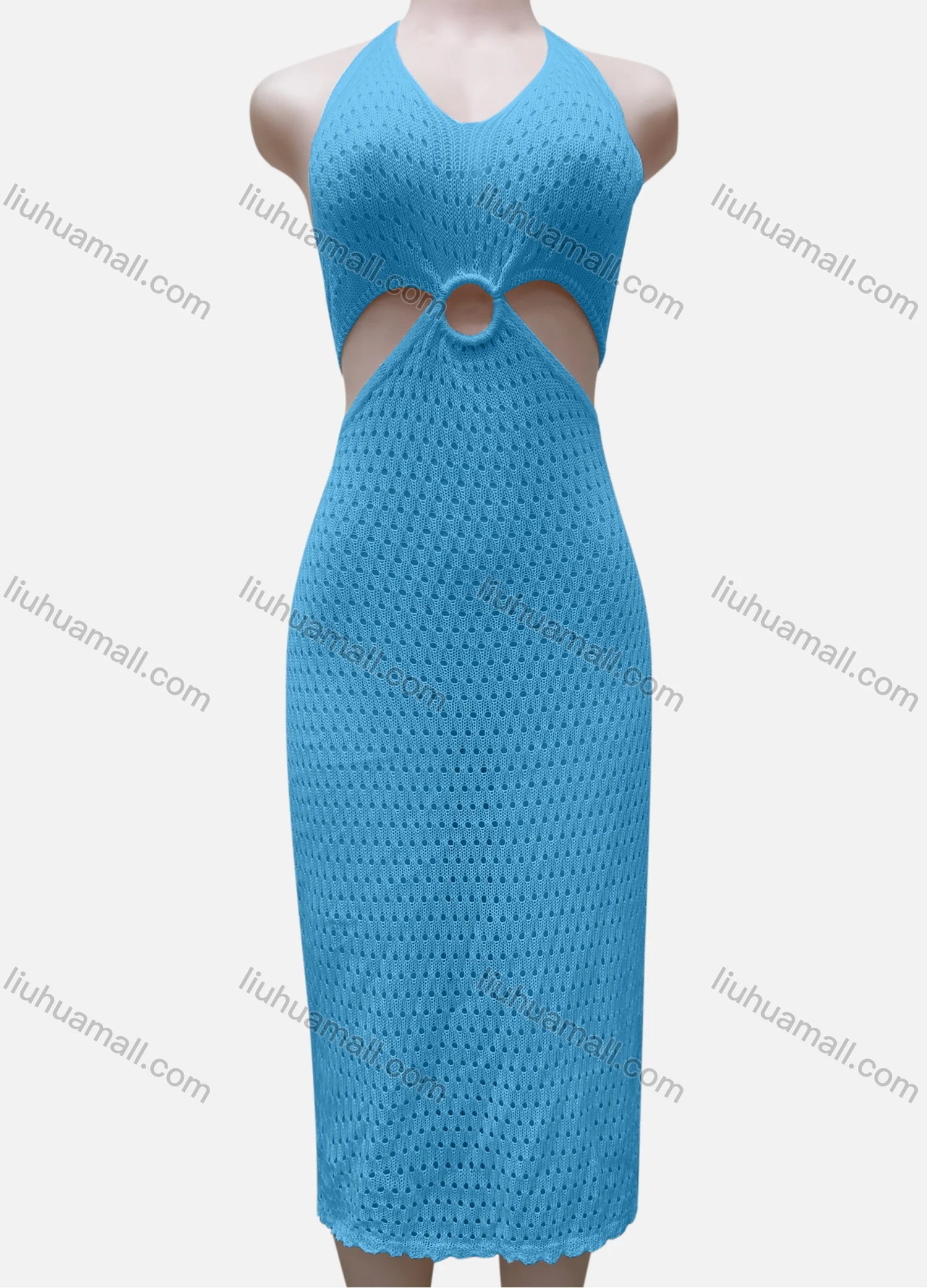 Wholesale Women's Vacation Beachwear Halter Sleeveless Plain Knit Cover Up Dress 2029# - Liuhuamall