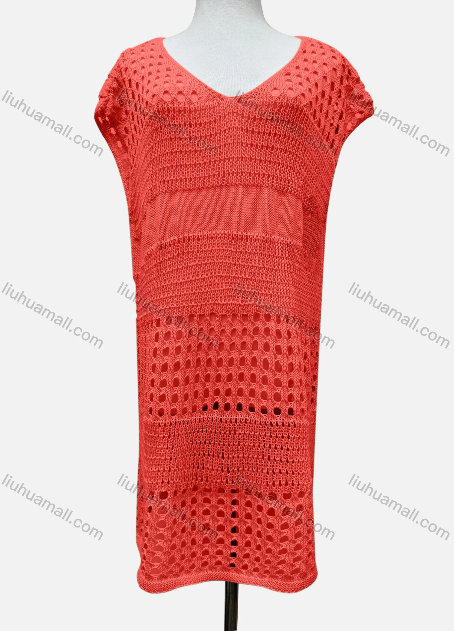 Wholesale Women's Vacation V Neck Sleeveless Plain Semi-Sheer Knit Cover Up Dress J2428# - Liuhuamall