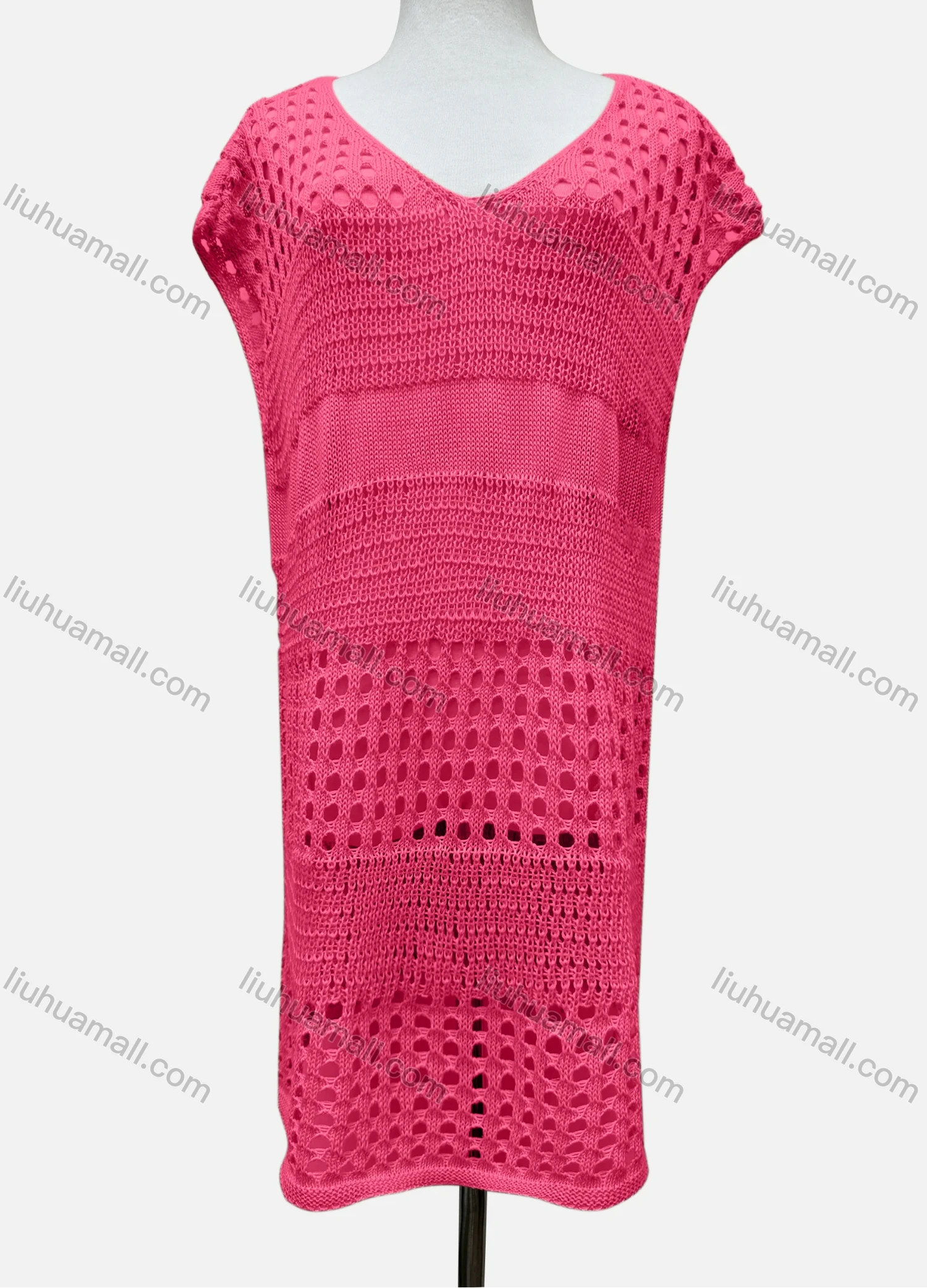 Wholesale Women's Vacation V Neck Sleeveless Plain Semi-Sheer Knit Cover Up Dress J2428# - Liuhuamall