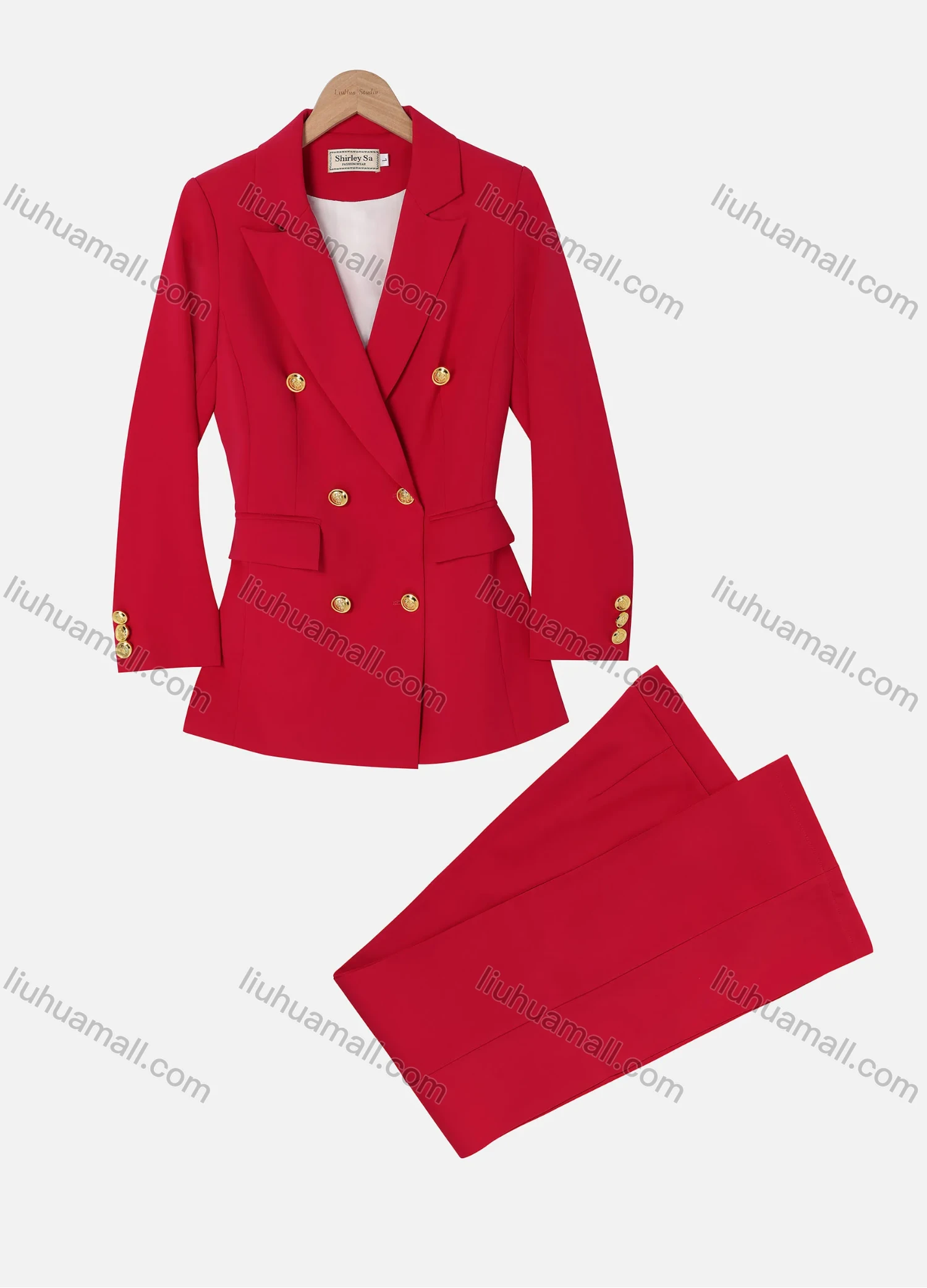 Wholesale Women's Formal Lapel Flap Pockets Doubel Breasted Blazer & Suit Pants 2-Piece Suit Sets - Liuhuamall