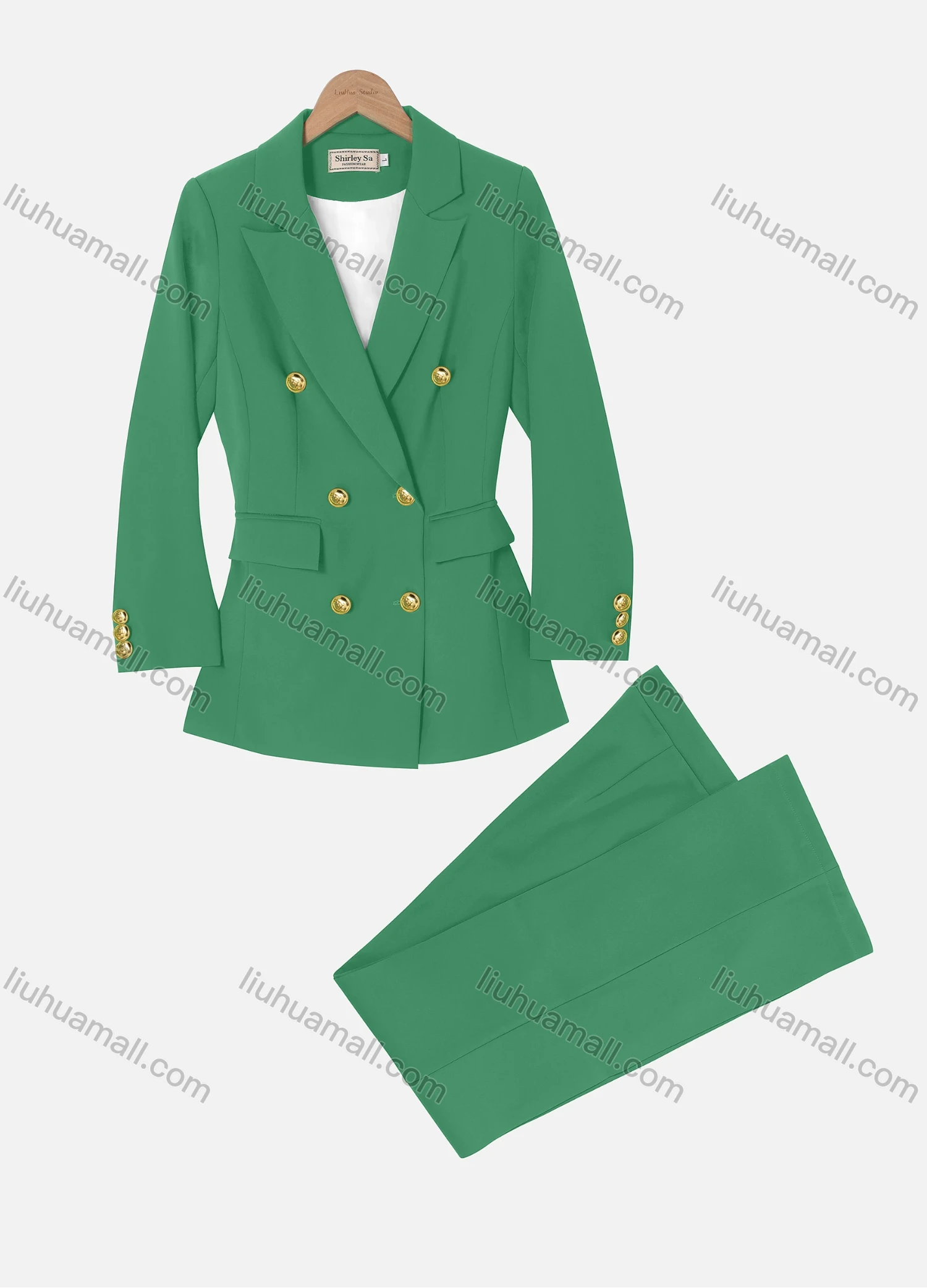 Wholesale Women's Formal Lapel Flap Pockets Doubel Breasted Blazer & Suit Pants 2-Piece Suit Sets - Liuhuamall