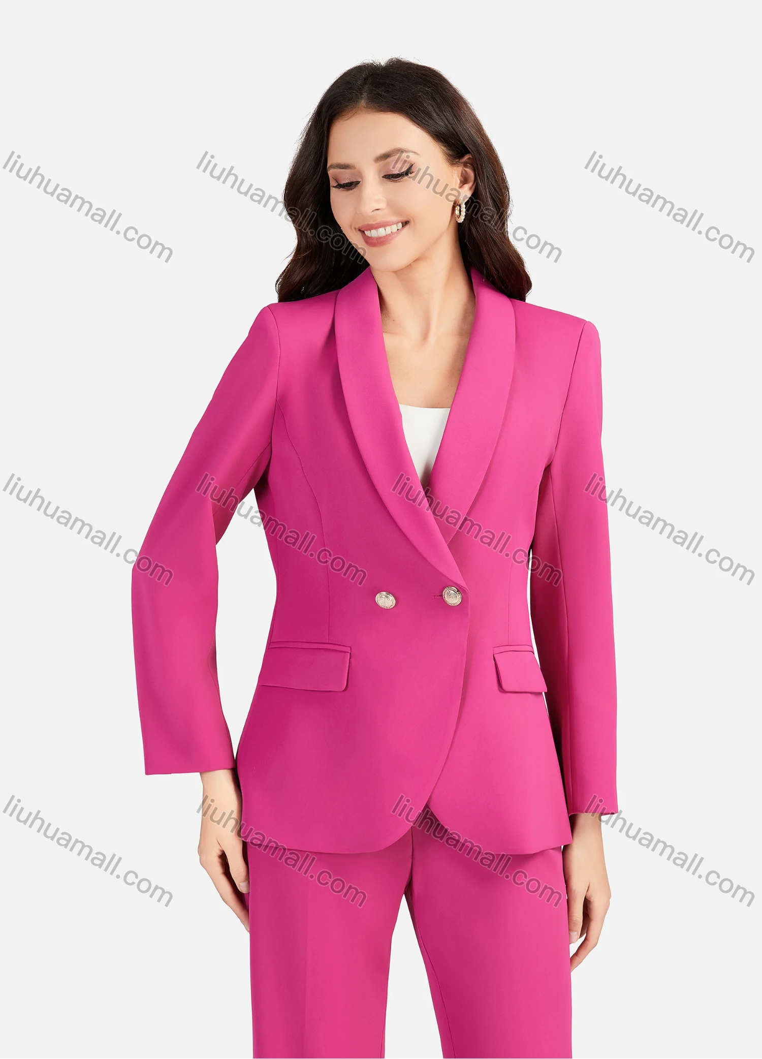 Wholesale Women's Formal Lapel Plain Flap Pockets Double Breasted Blazer & Suit Pants 2-Piece Suit Sets 4043-2# - Liuhuamall