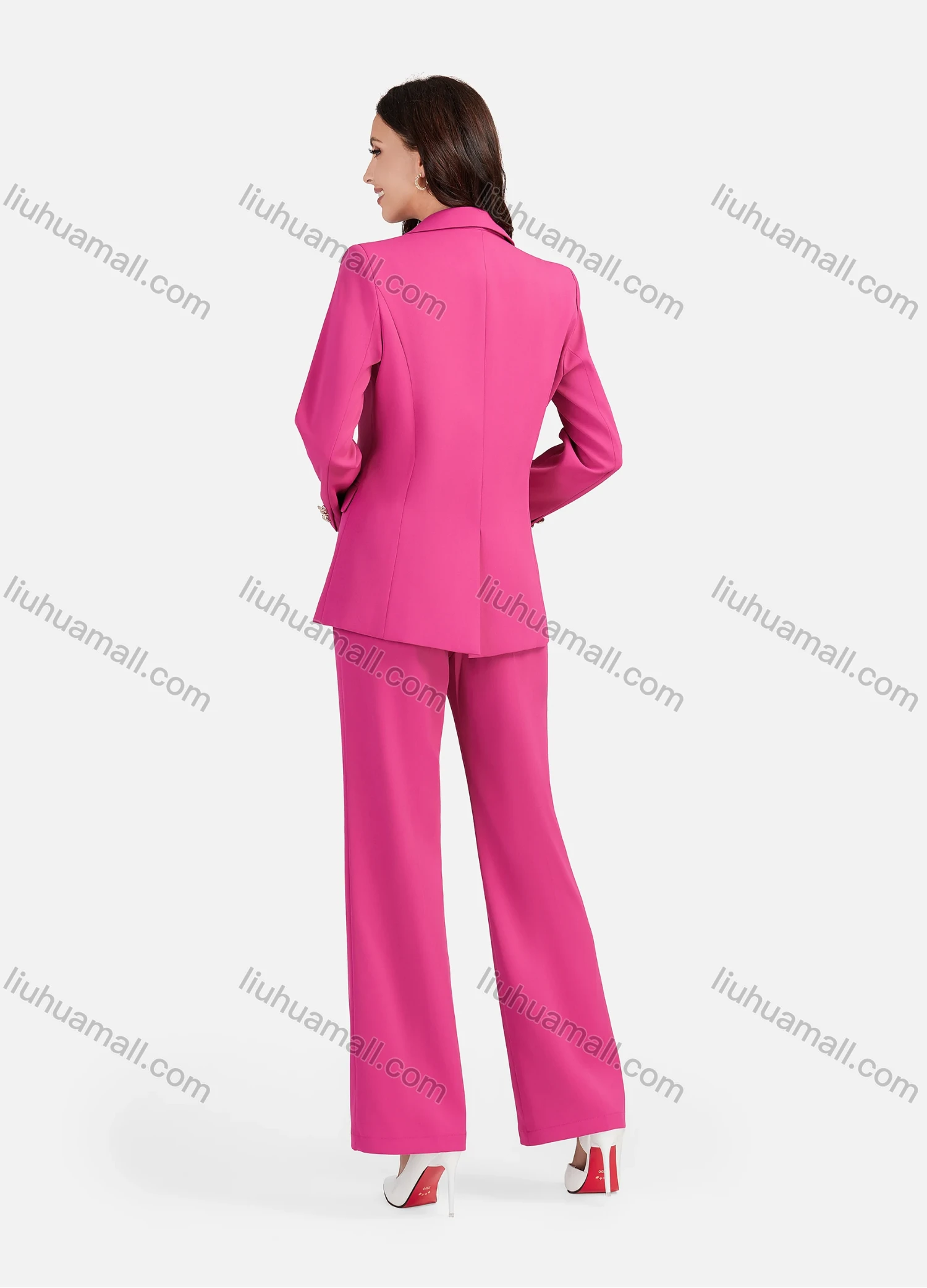 Wholesale Women's Formal Lapel Plain Flap Pockets Double Breasted Blazer & Suit Pants 2-Piece Suit Sets 4043-2# - Liuhuamall