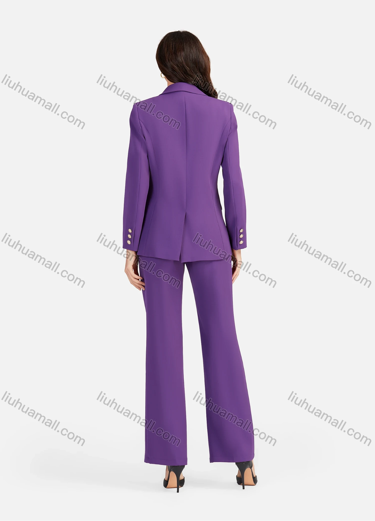 Wholesale Women's Formal Lapel Flap Pockets Button Decor Plain Blazer & Suit Pants 2-Piece Suit Sets 4043-3# - Liuhuamall