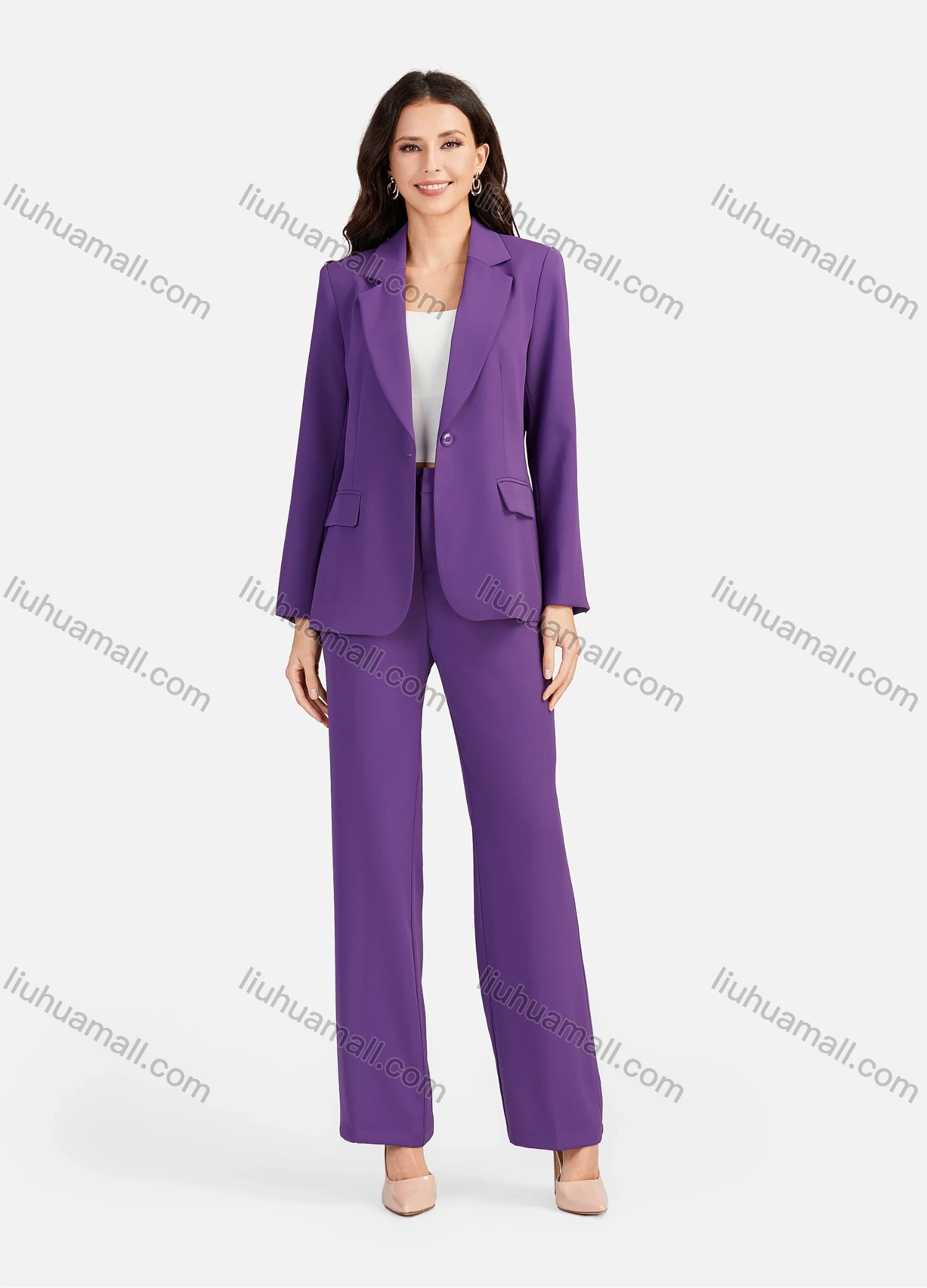 Wholesale Women's Formal Lapel Plain Flap Pockets Single Breasted Blazer & Suit Pants 2-Piece Suit Sets 4042-4# - Liuhuamall