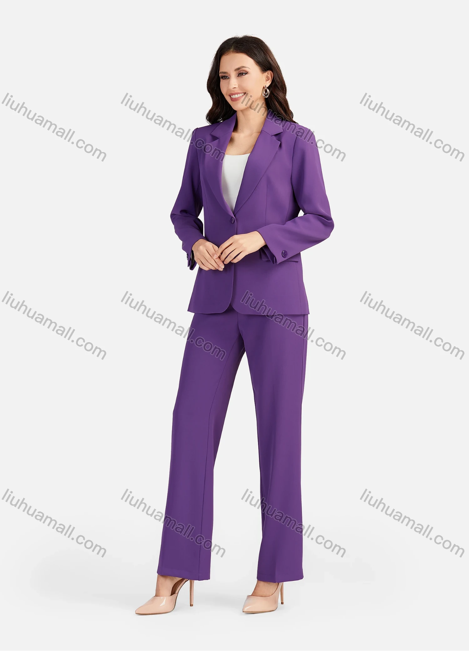 Wholesale Women's Formal Lapel Plain Flap Pockets Single Breasted Blazer & Suit Pants 2-Piece Suit Sets 4042-4# - Liuhuamall
