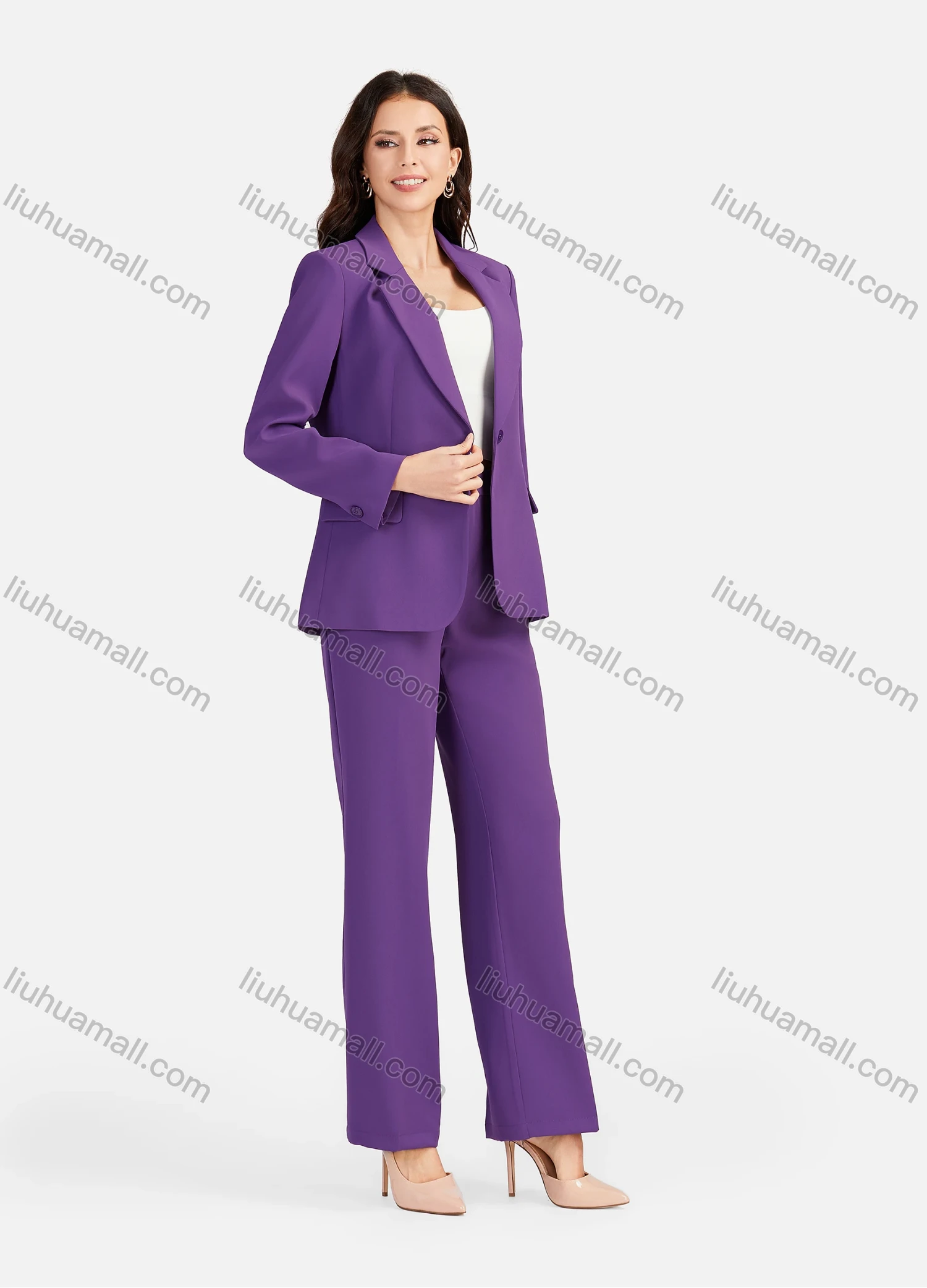 Wholesale Women's Formal Lapel Plain Flap Pockets Single Breasted Blazer & Suit Pants 2-Piece Suit Sets 4042-4# - Liuhuamall
