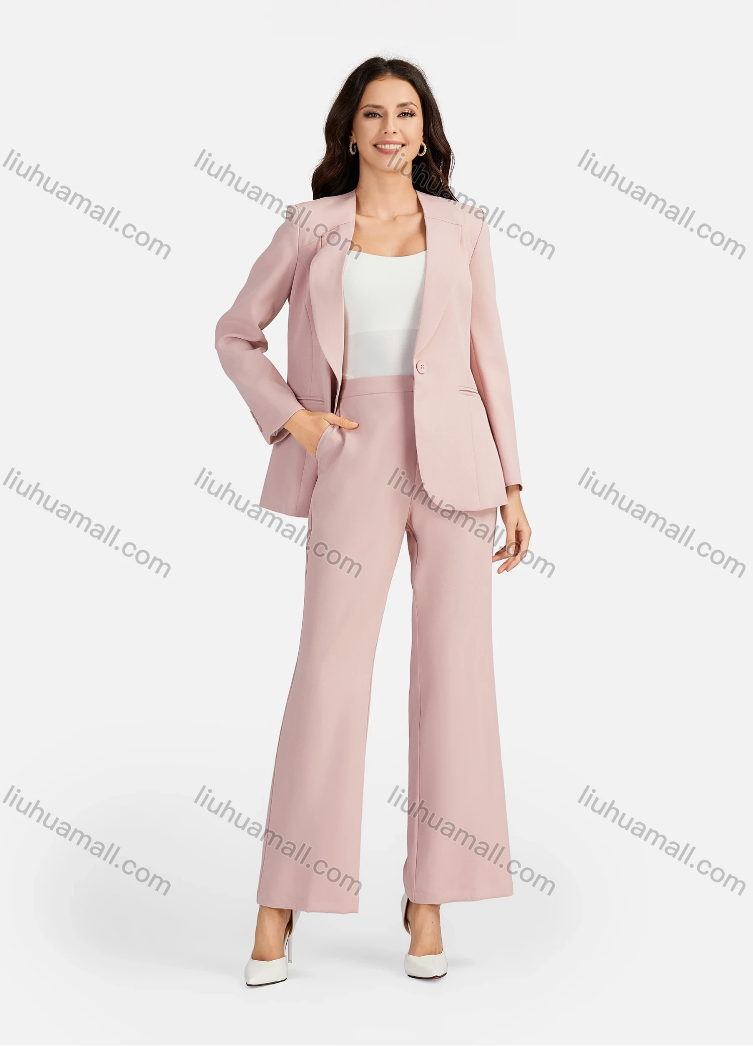 Wholesale Women's Formal Lapel Plain Flap Pockets Single Breasted Blazer & Suit Pants 2-Piece Suit Sets 4046-6# - Liuhuamall