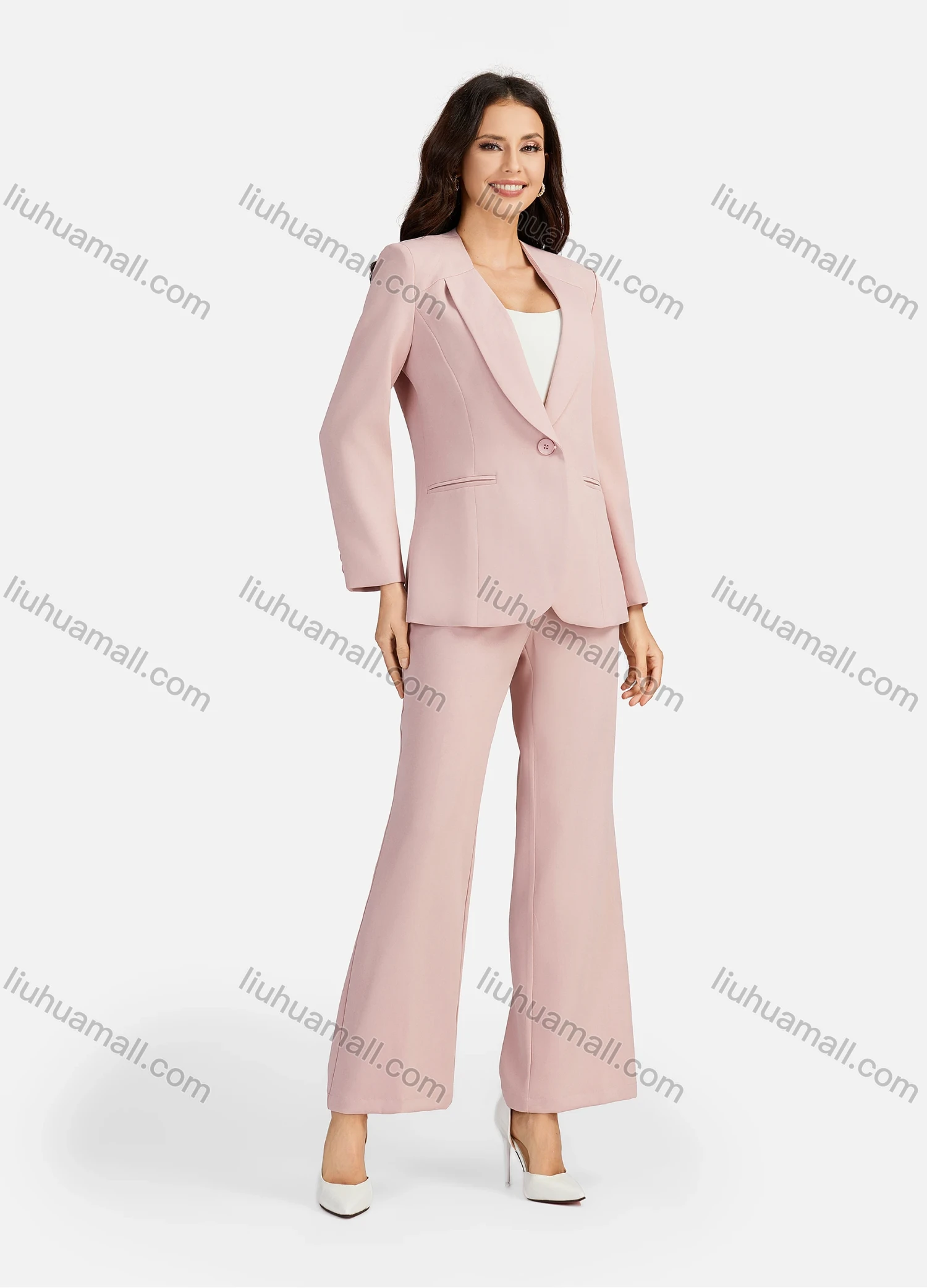 Wholesale Women's Formal Lapel Plain Flap Pockets Single Breasted Blazer & Suit Pants 2-Piece Suit Sets 4046-6# - Liuhuamall