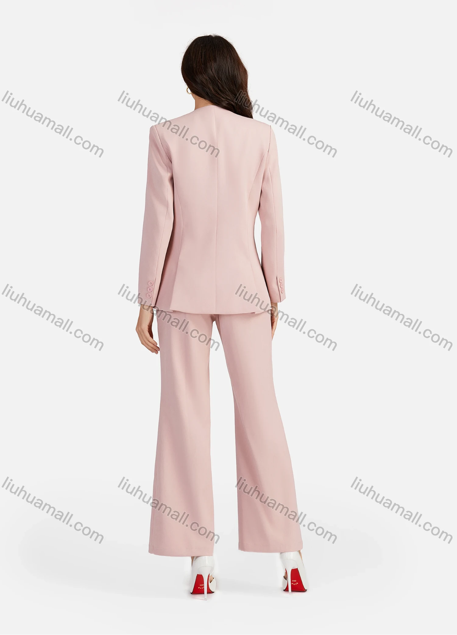 Wholesale Women's Formal Lapel Plain Flap Pockets Single Breasted Blazer & Suit Pants 2-Piece Suit Sets 4046-6# - Liuhuamall