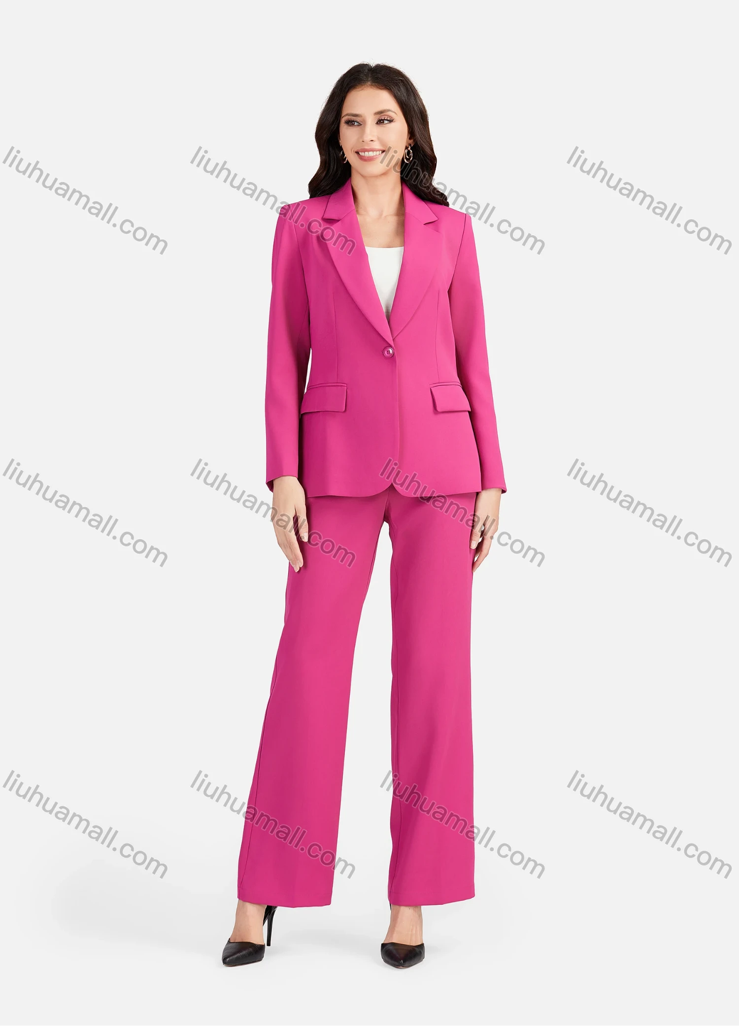 Wholesale Women's Formal Lapel Plain Flap Pockets Single Breasted Blazer & Suit Pants 2-Piece Suit Sets 4042-7# - Liuhuamall