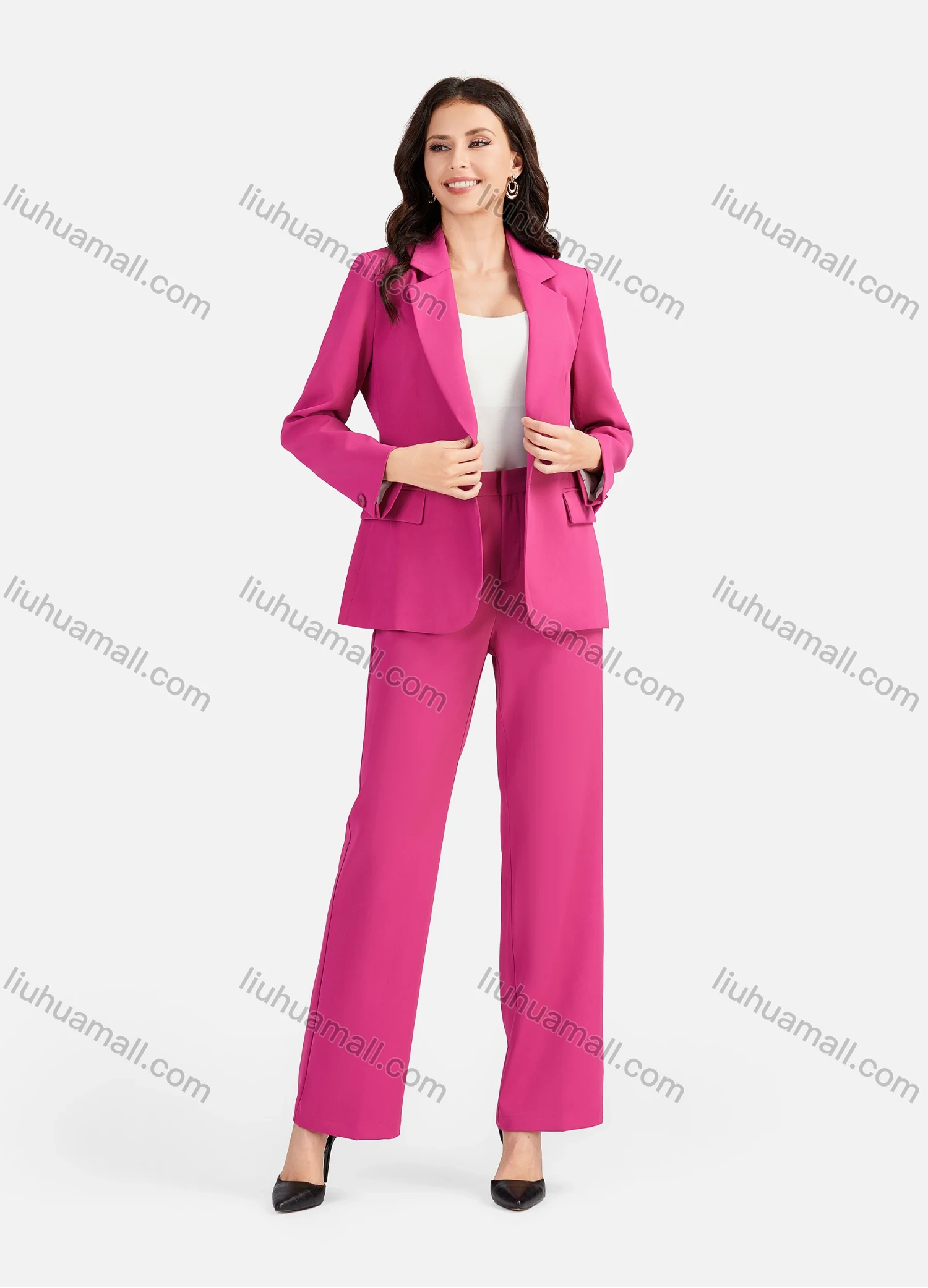 Wholesale Women's Formal Lapel Plain Flap Pockets Single Breasted Blazer & Suit Pants 2-Piece Suit Sets 4042-7# - Liuhuamall