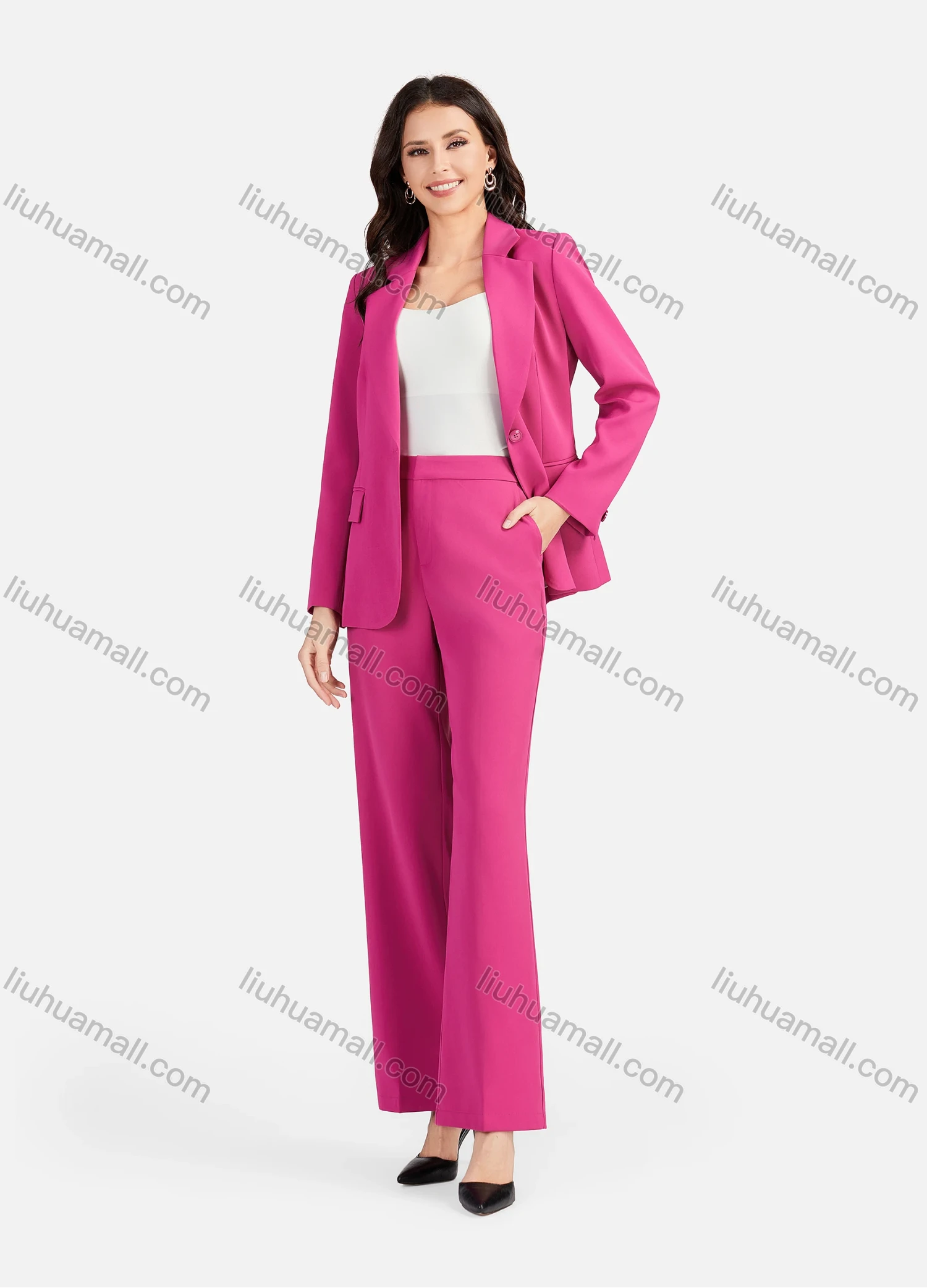 Wholesale Women's Formal Lapel Plain Flap Pockets Single Breasted Blazer & Suit Pants 2-Piece Suit Sets 4042-7# - Liuhuamall