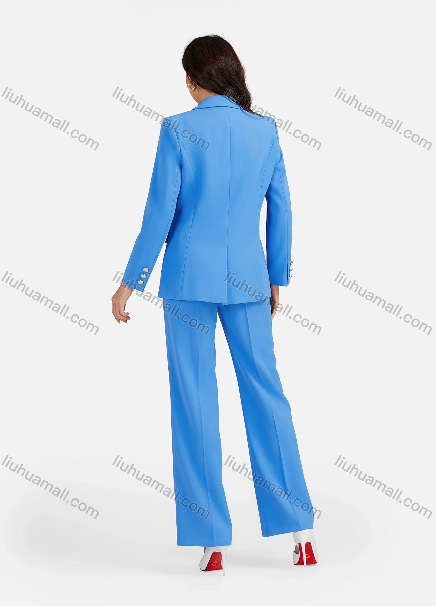 Wholesale Women's Formal Lapel Plain Flap Pockets Double Breasted Blazer & Suit Pants 2-Piece Suit Sets 4043-8# - Liuhuamall