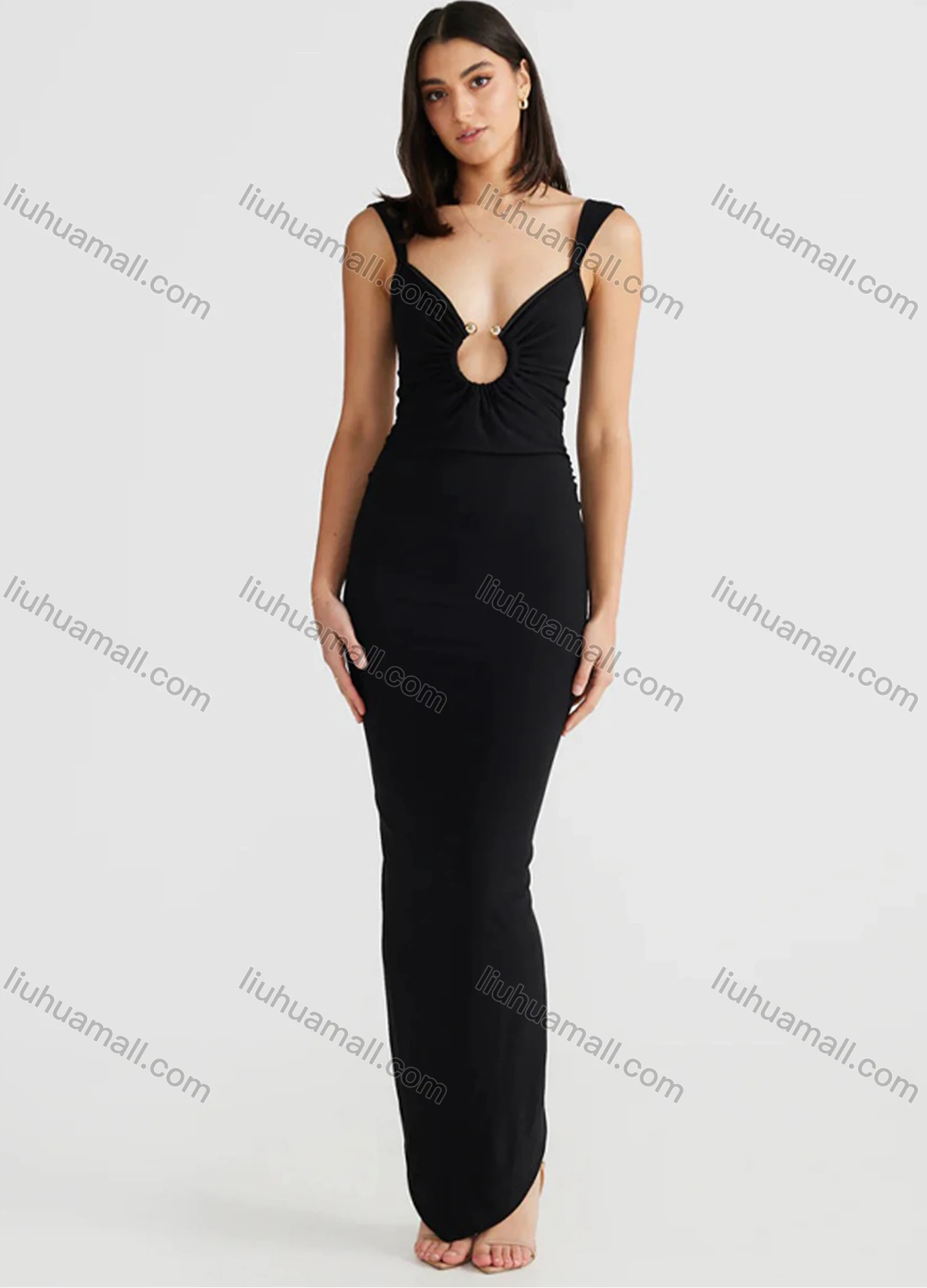 Wholesale Women's Sexy Plain Sleeveless Backless Slit Maxi Cami Dress - Liuhuamall