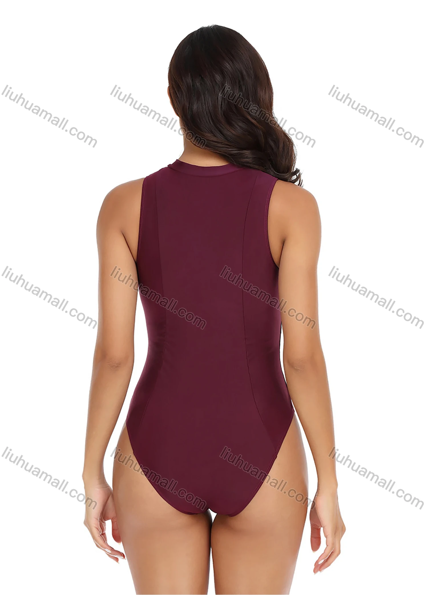 Wholesale Women's Sporty Colorblock Zip Front Sleeveless Surfing One Piece Swimsuit - Liuhuamall