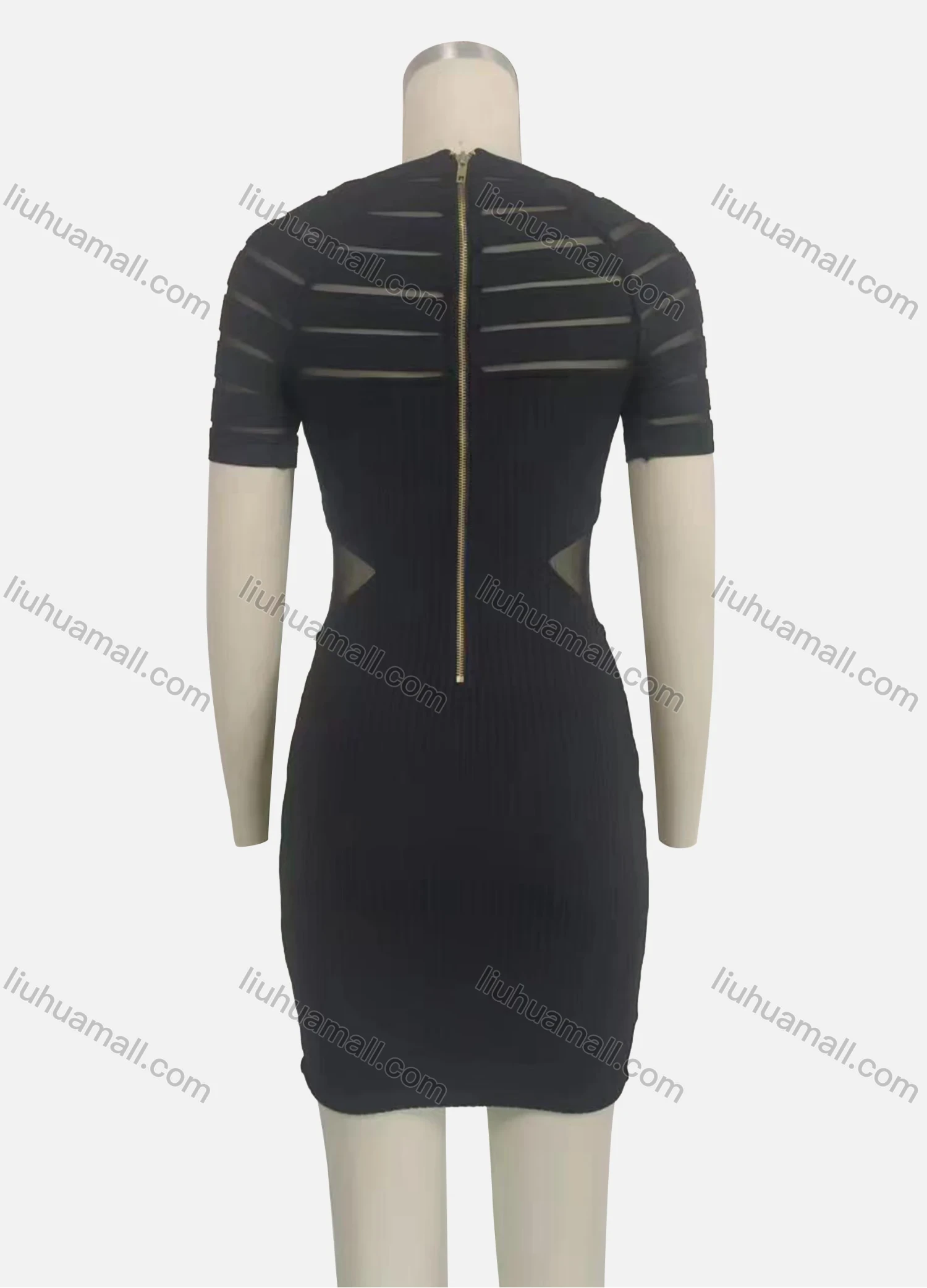 Wholesale Women's Cut Out Short Sleeve Crew Neck Button Decor Bodycon Short Sweater Dress - Liuhuamall