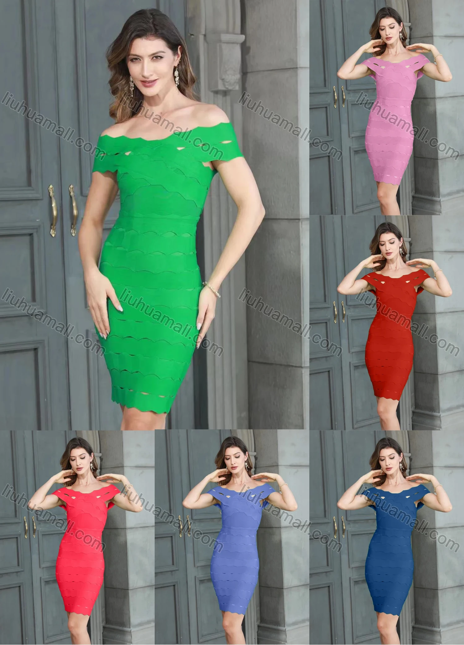 Wholesale Women's Off Shoulder Cut Out Bodycon Short Cocktail Bandage Dress - Liuhuamall