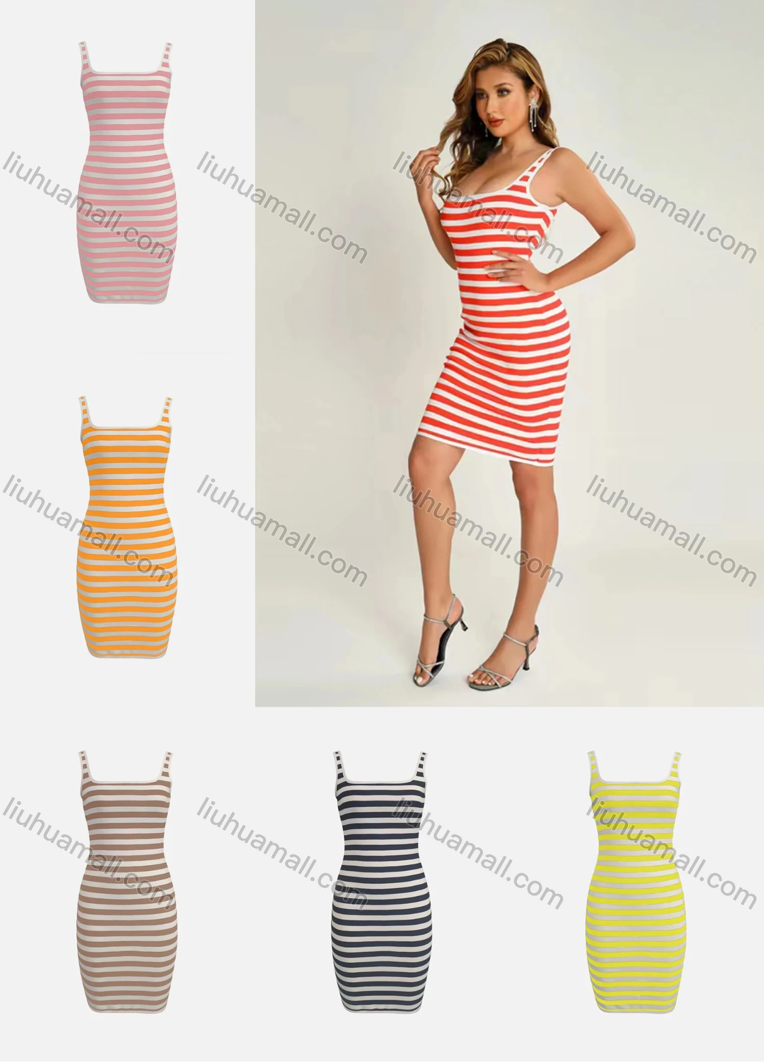 Wholesale Women's Sexy Slim Fit Strap Stripped Paint Bodycon Short Tank Dress - Liuhuamall