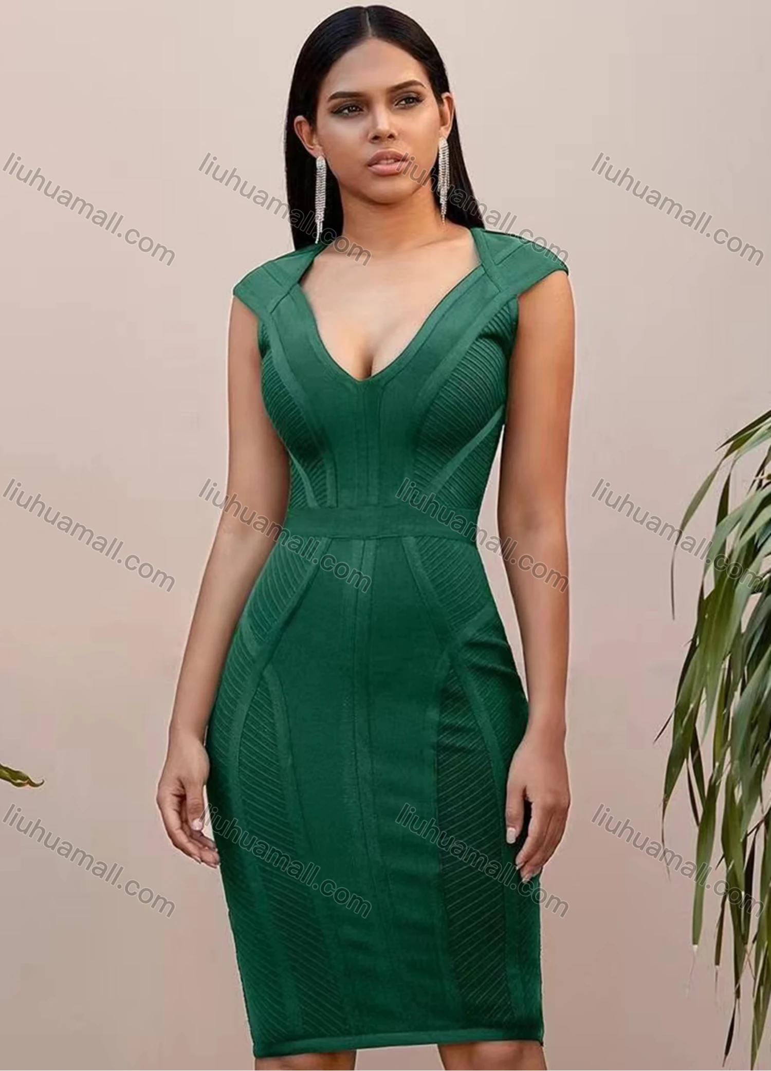 Wholesale Women's Casual Plain Deep V Neck Sleeveless Bodycon Knee Length Tank Dress - Liuhuamall