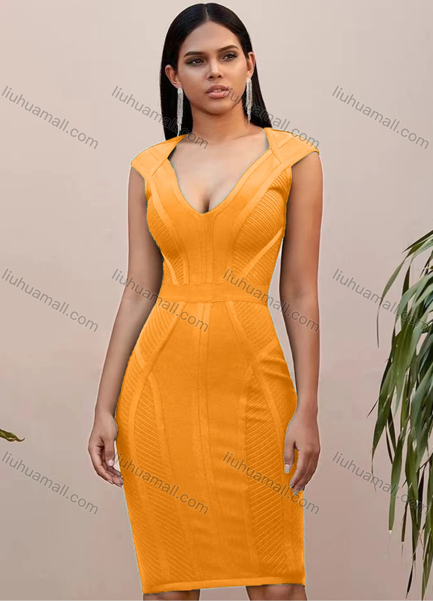 Wholesale Women's Casual Plain Deep V Neck Sleeveless Bodycon Knee Length Tank Dress - Liuhuamall