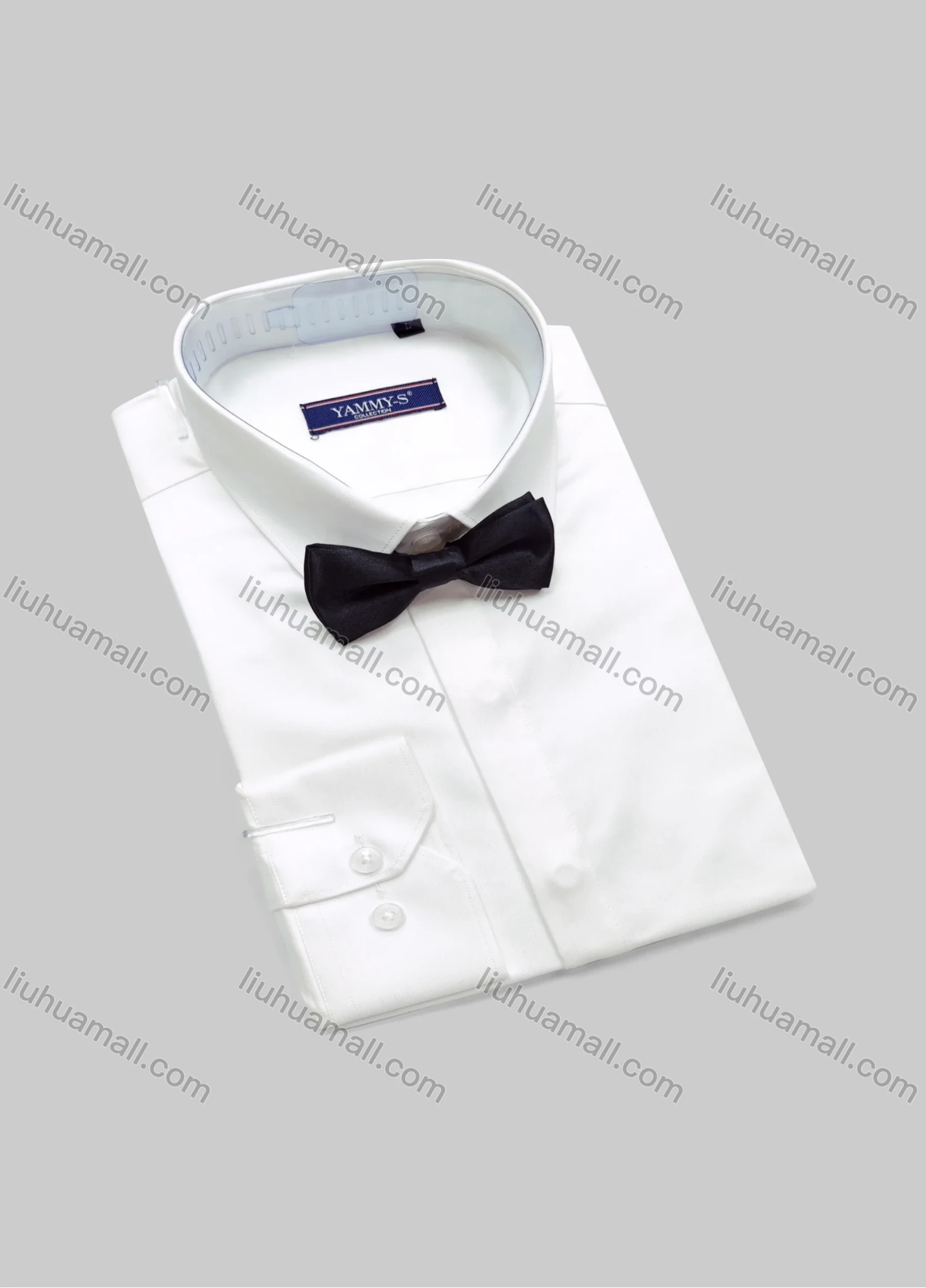 Wholesale Men's Formal Plain 100% Cotton Button Down Long Sleeve Shirts With Bow Tie YM4# - Liuhuamall