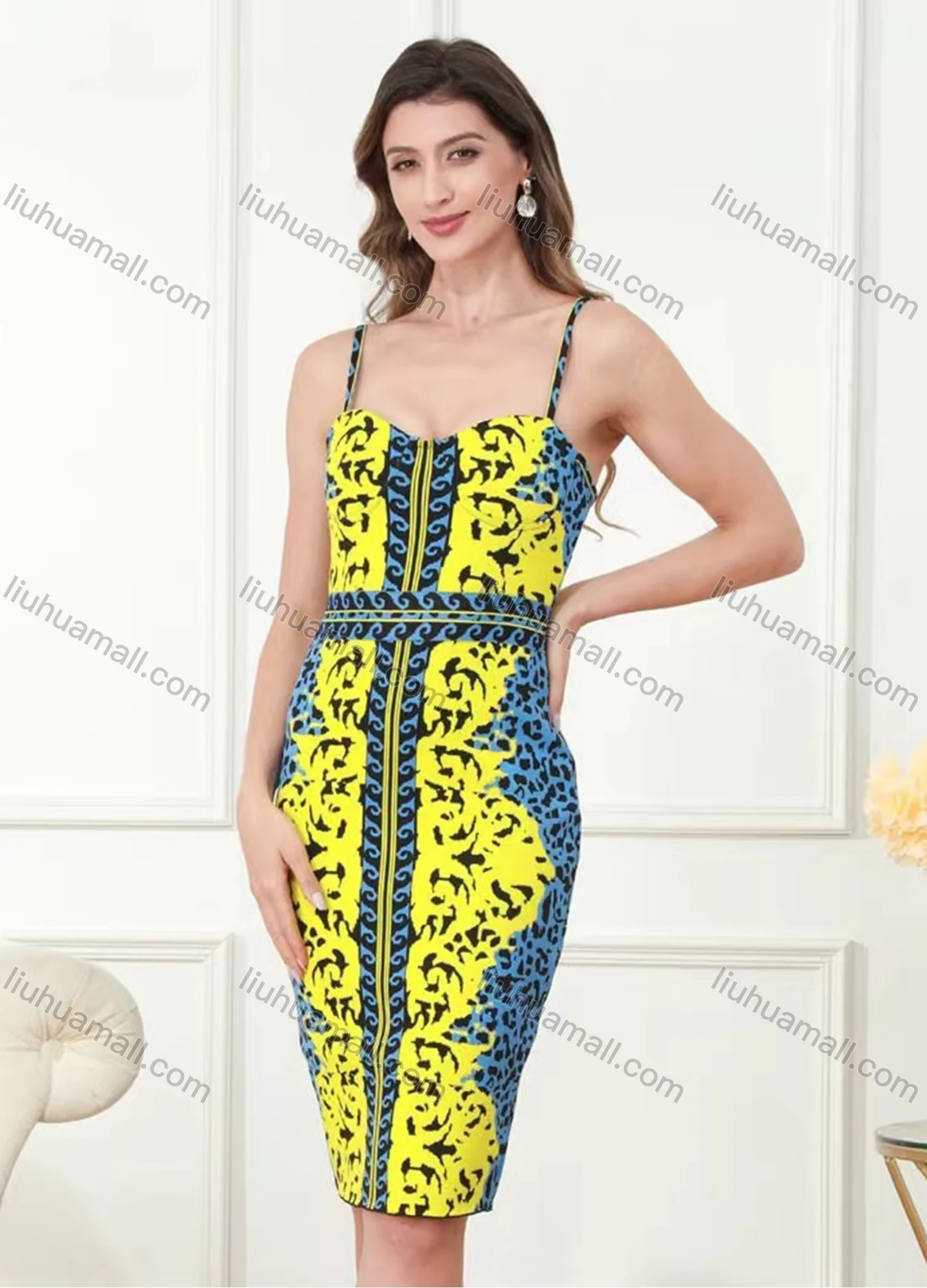 Wholesale Women's Sexy Spaghetti Strap Splicing Leopard Print Bodycon Short Cami Dress - Liuhuamall