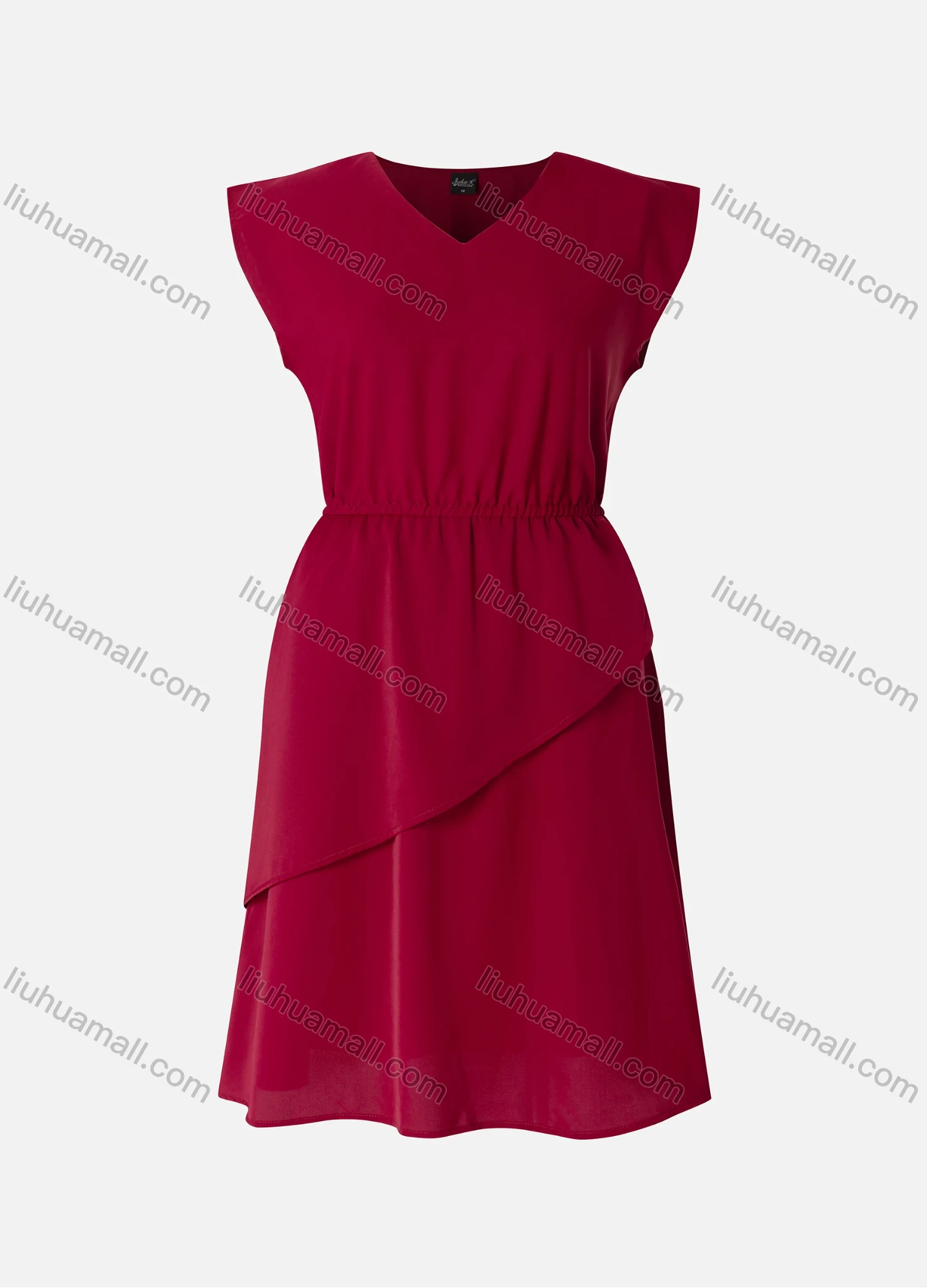 Wholesale Women's Elegant Plain V Neck Sleeveless Ruched Layered Short Dress 0583# - Liuhuamall