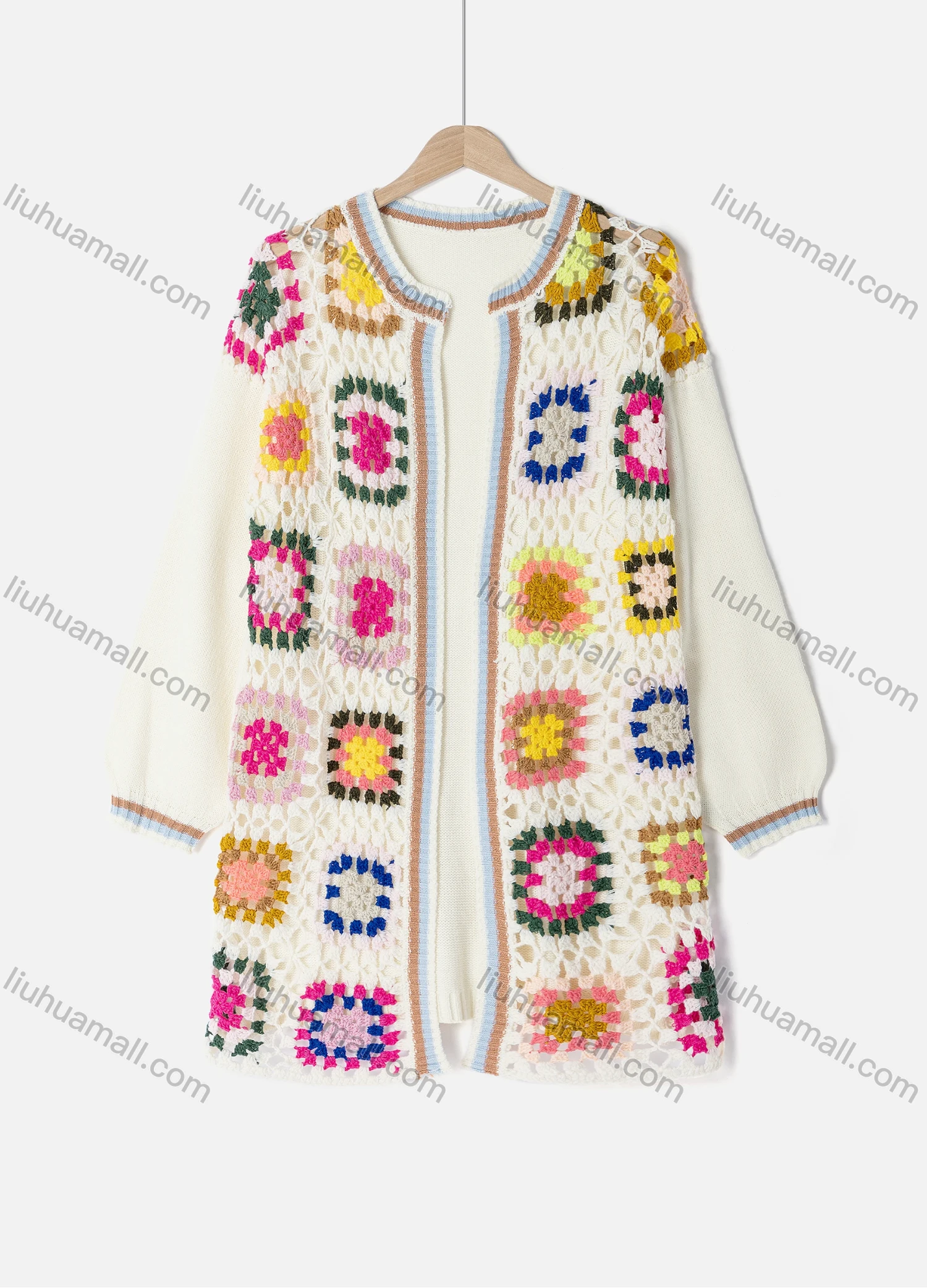 Wholesale Women's Casual Long Sleeve Floral Cable Knit Hollow Out Cardigan LO16# - Liuhuamall