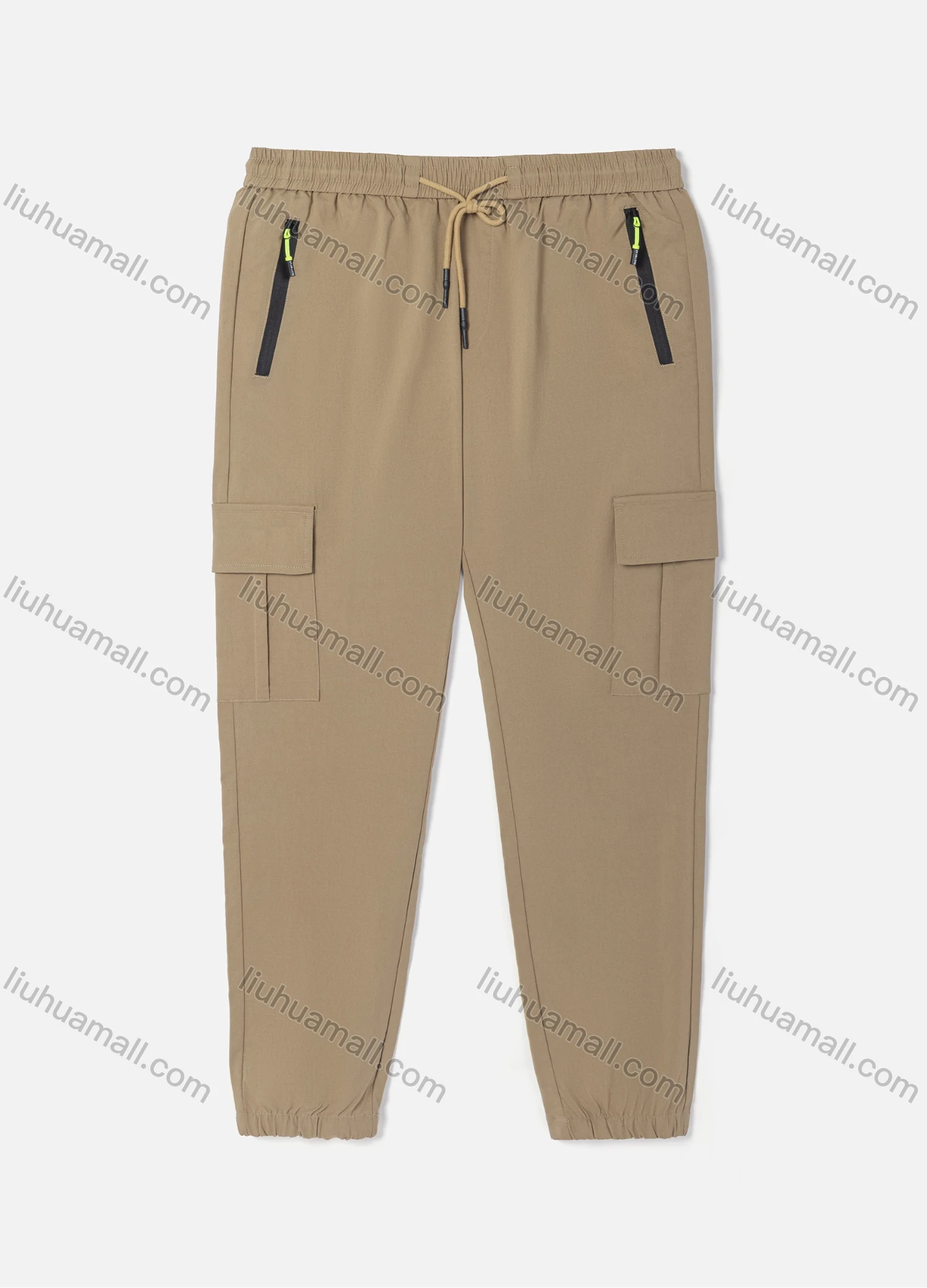 Wholesale Men's Casual Multiple Zipper Pockets Plain Elastic Waist Drawstring Pant 2# - Liuhuamall