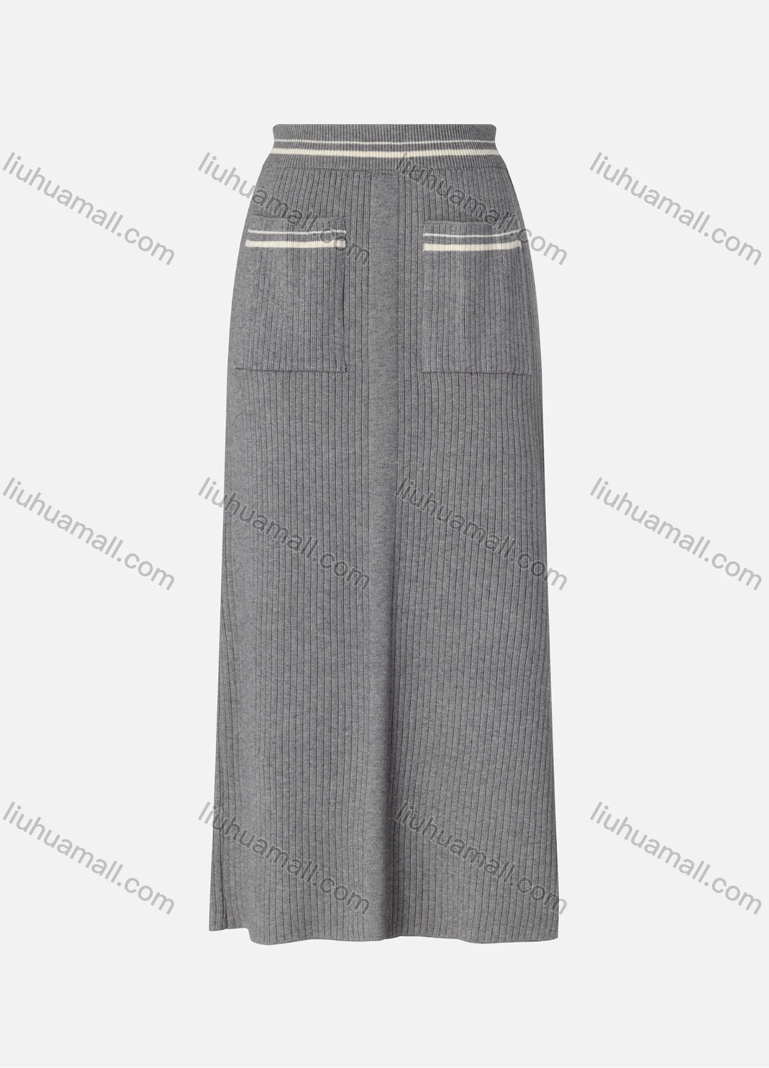 Wholesale Women's Casual Rib-Knit Patch Pocket Elastic Waist Maxi Skirt JF0032# - Liuhuamall