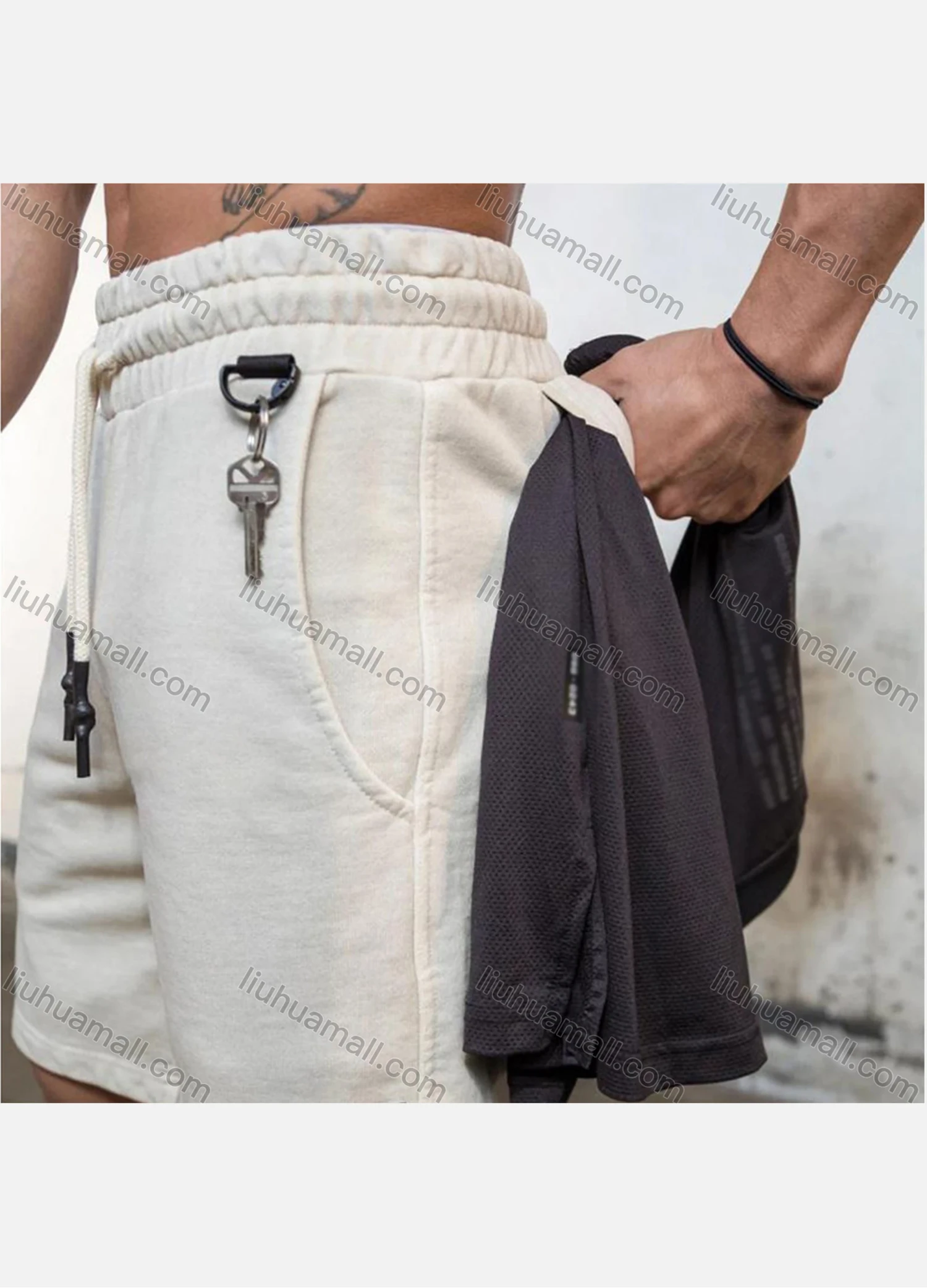 Wholesale Men's Sporty Plain Elastic Waist Zipper Pocket Shorts - Liuhuamall