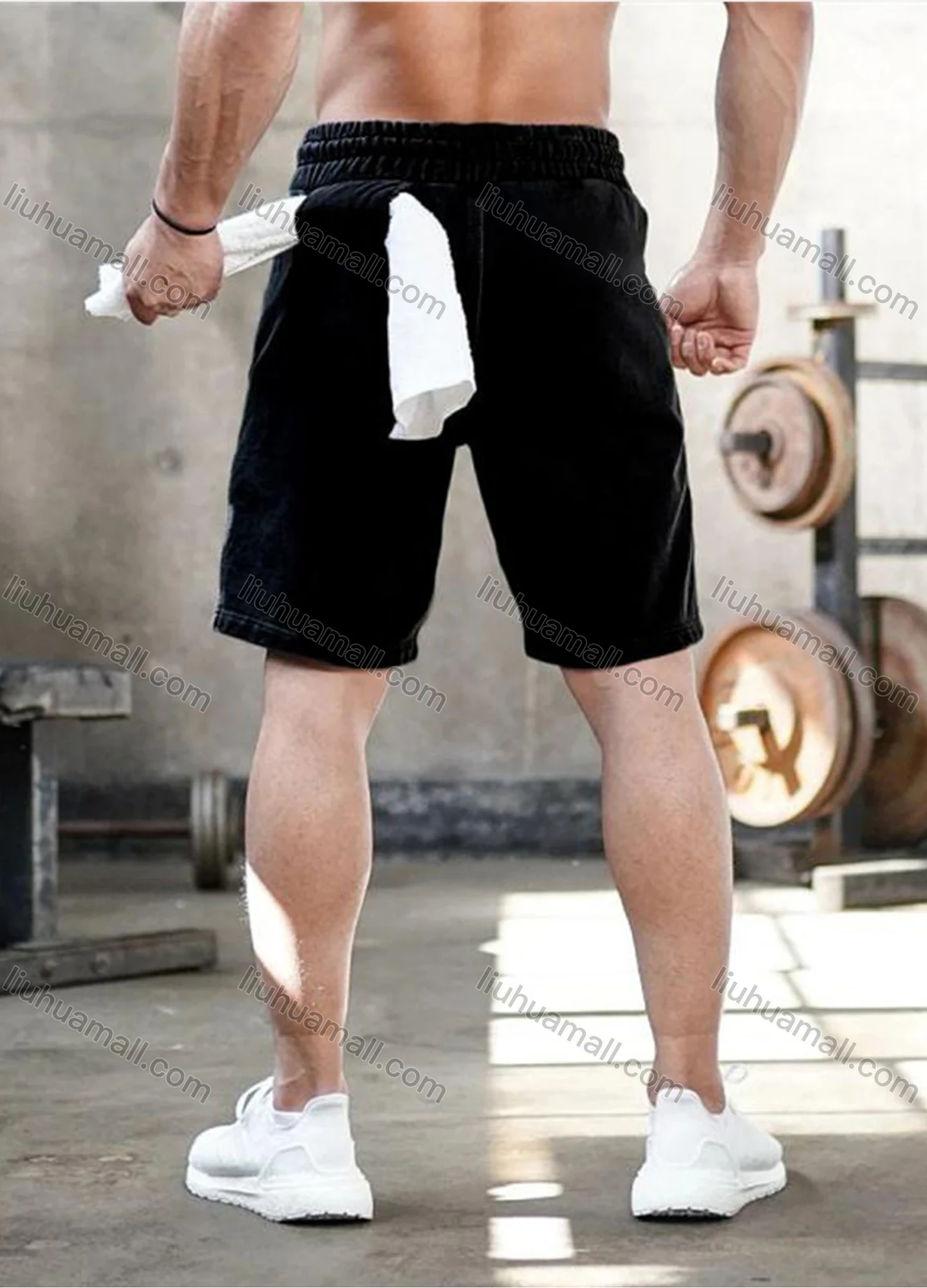 Wholesale Men's Sporty Plain Elastic Waist Zipper Pocket Shorts - Liuhuamall