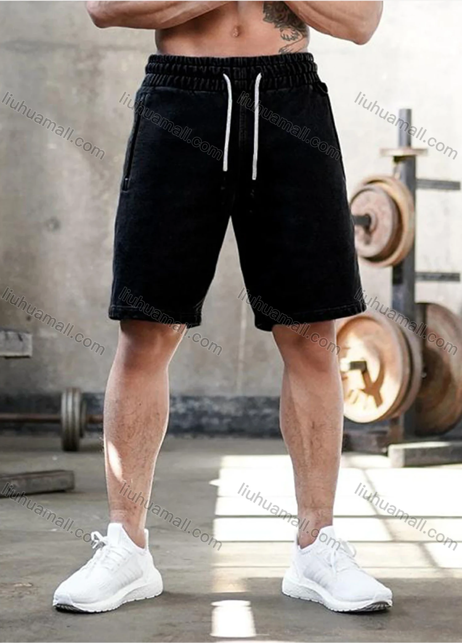 Wholesale Men's Sporty Plain Elastic Waist Zipper Pocket Shorts - Liuhuamall