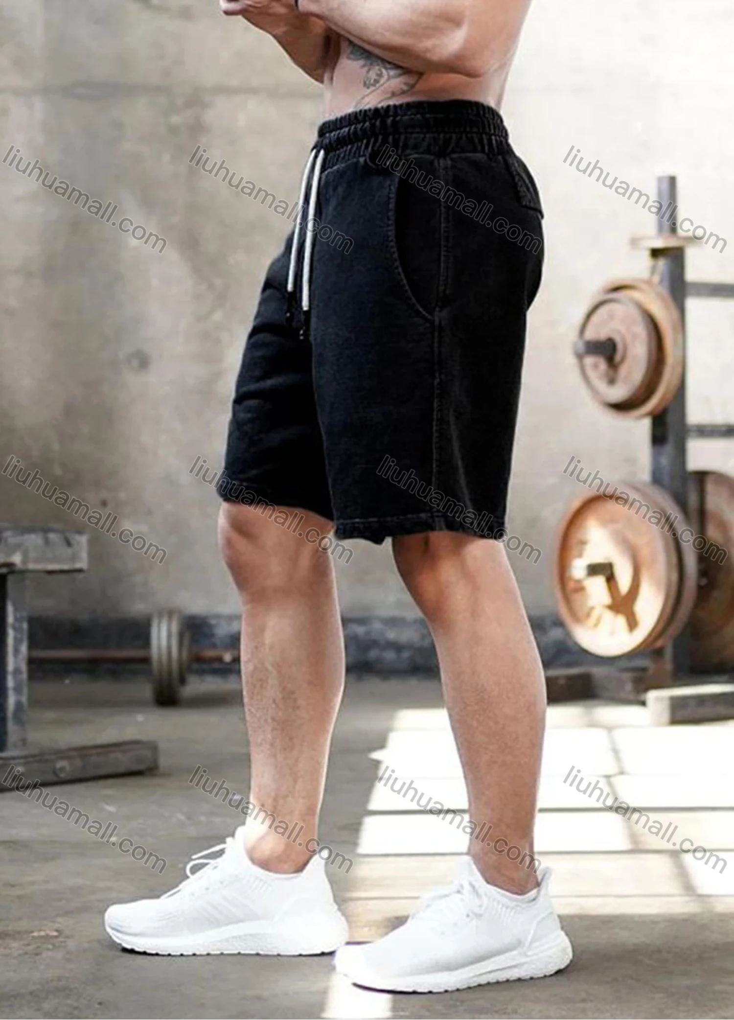 Wholesale Men's Sporty Plain Elastic Waist Zipper Pocket Shorts - Liuhuamall